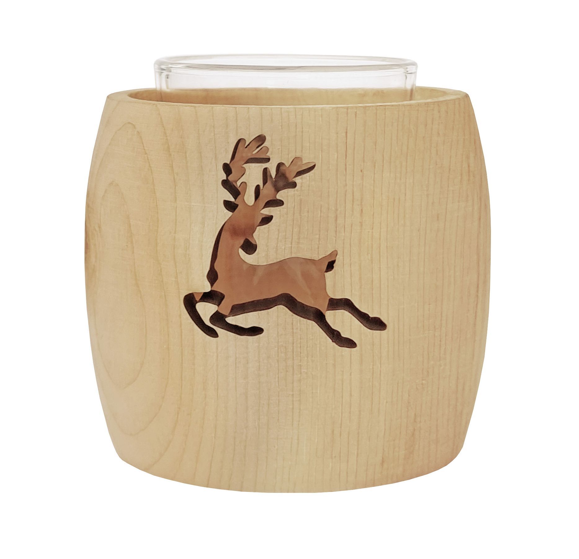 Zirbenholz Teelichthalter mit Hirsch