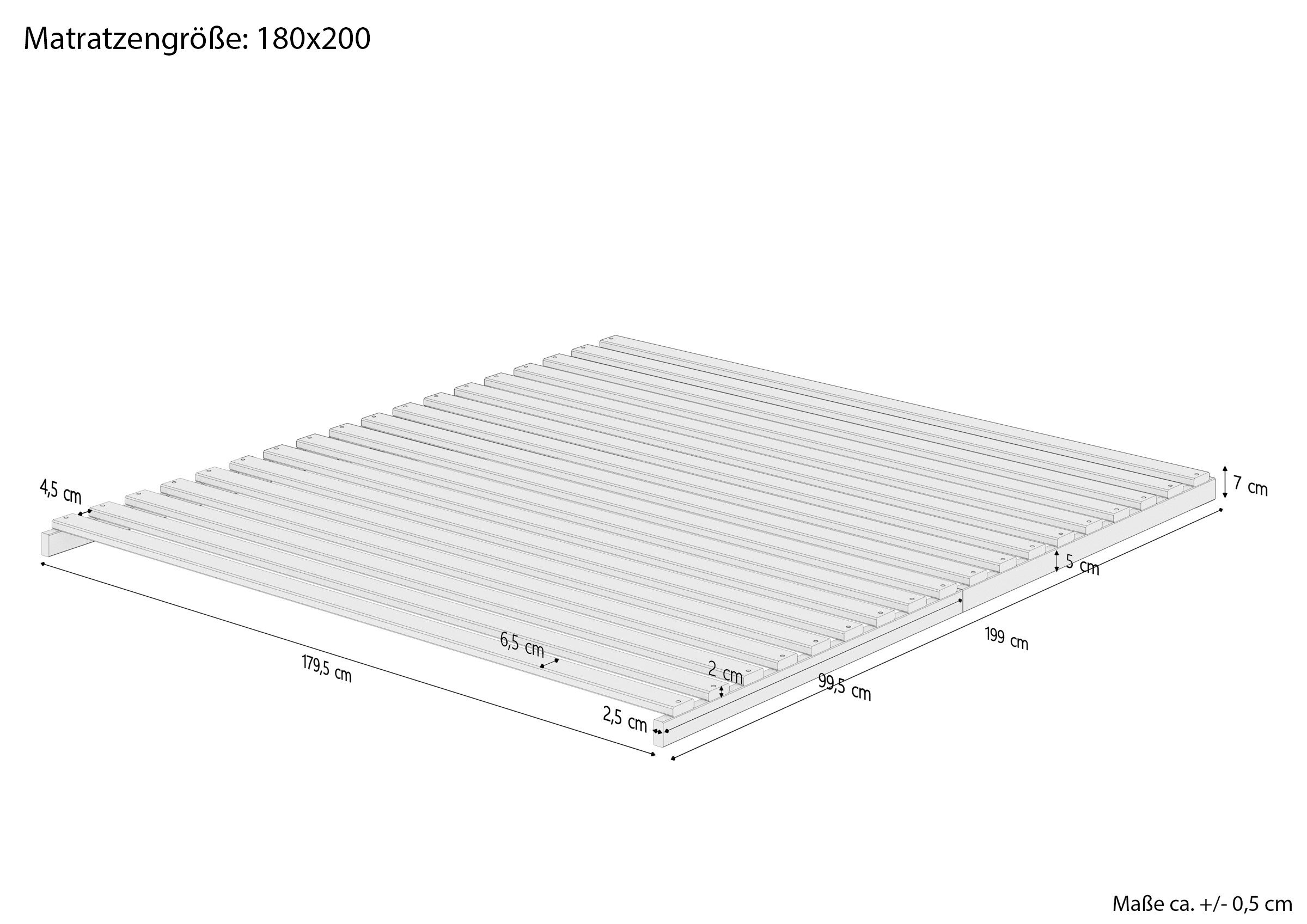 Diagramm, Handlung, Massskizze metallfreier Lattenrost 180x200