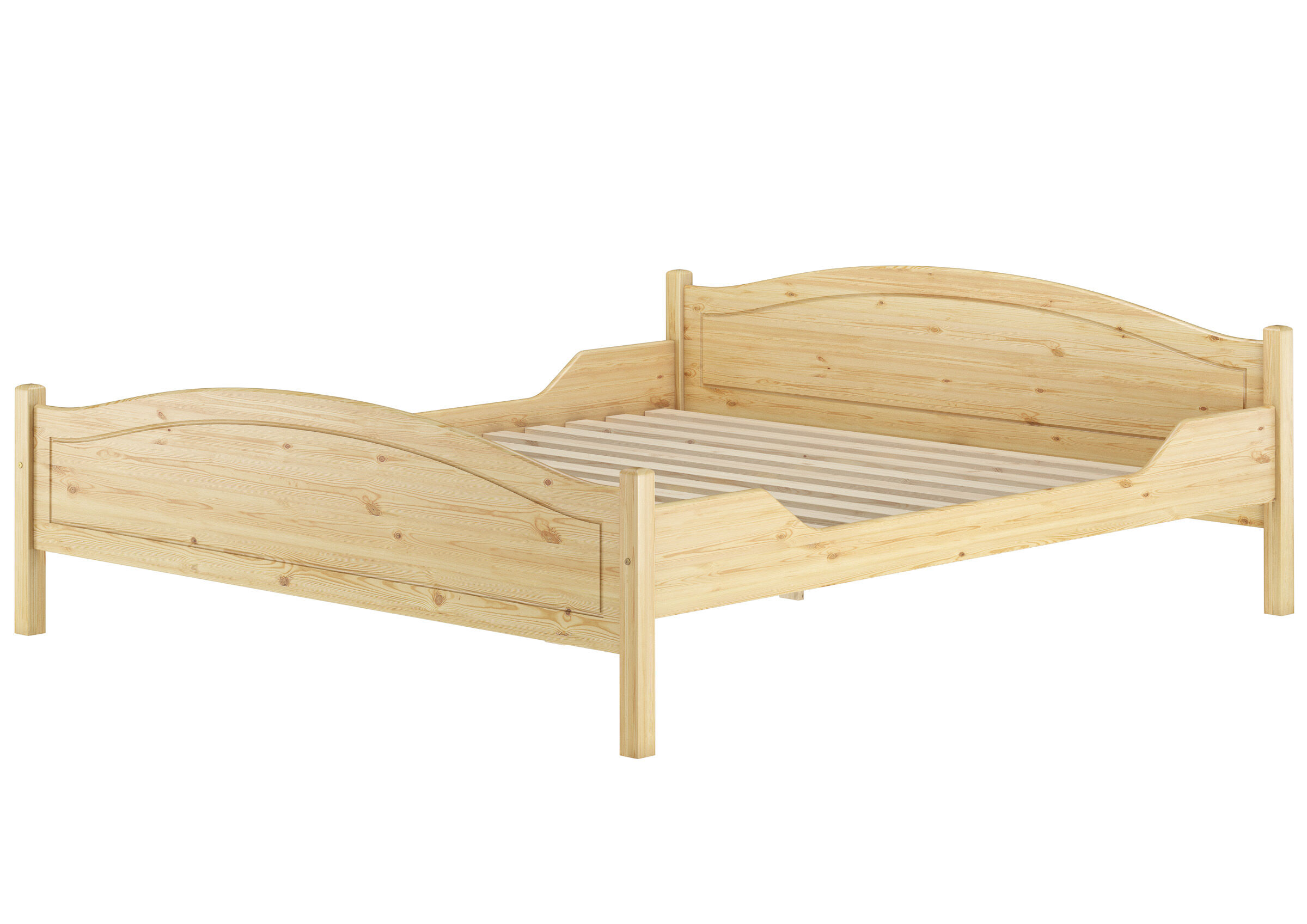 Holzbett, Kiefer, Einzelbett, Massivholz, Lattenrost-Unterbau, stabiles Doppelbett Kiefer natur mit Rollrost