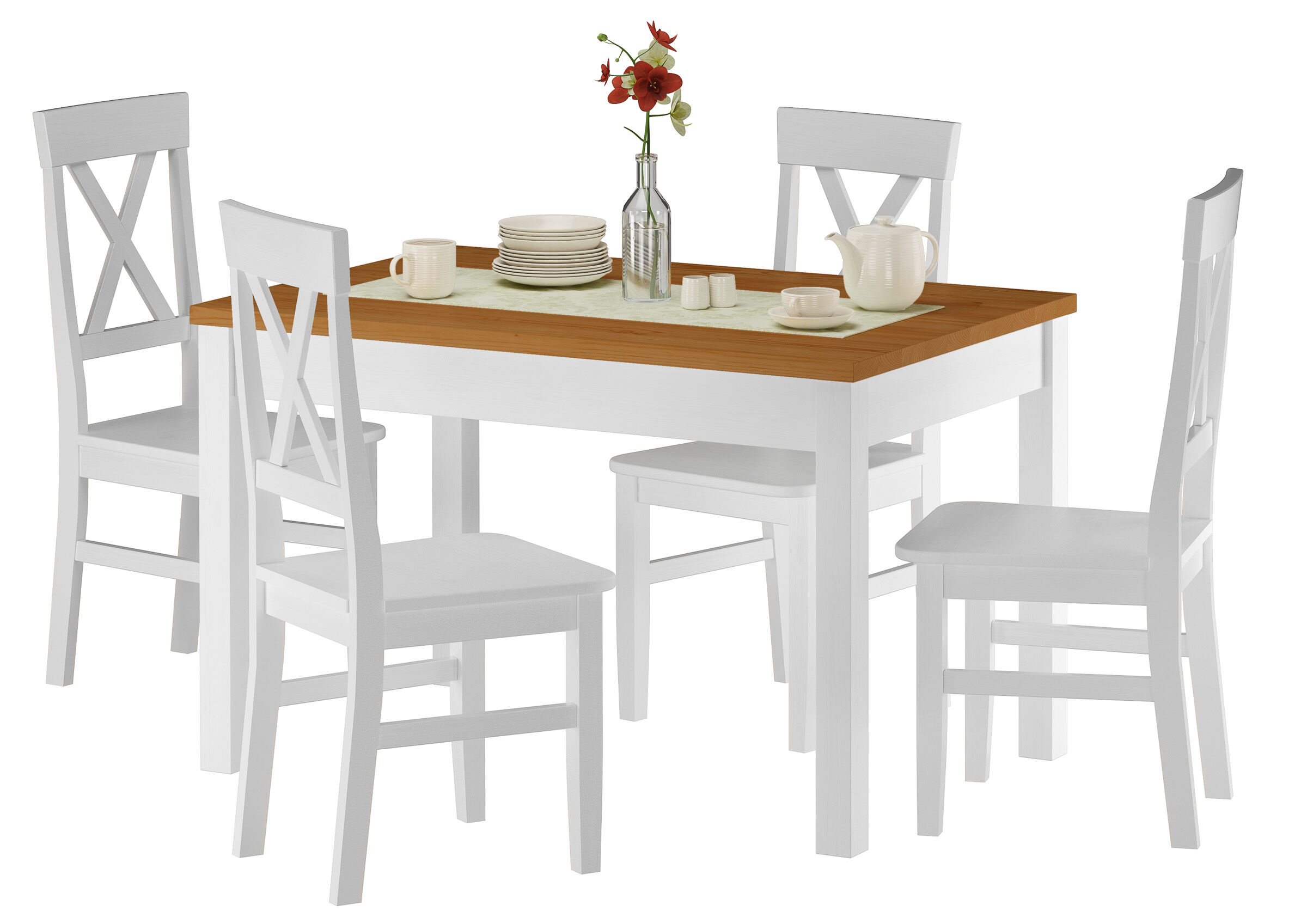 Esstisch, Holztisch, weiße Möbel, Vierbeiniger Tisch, Tischset,