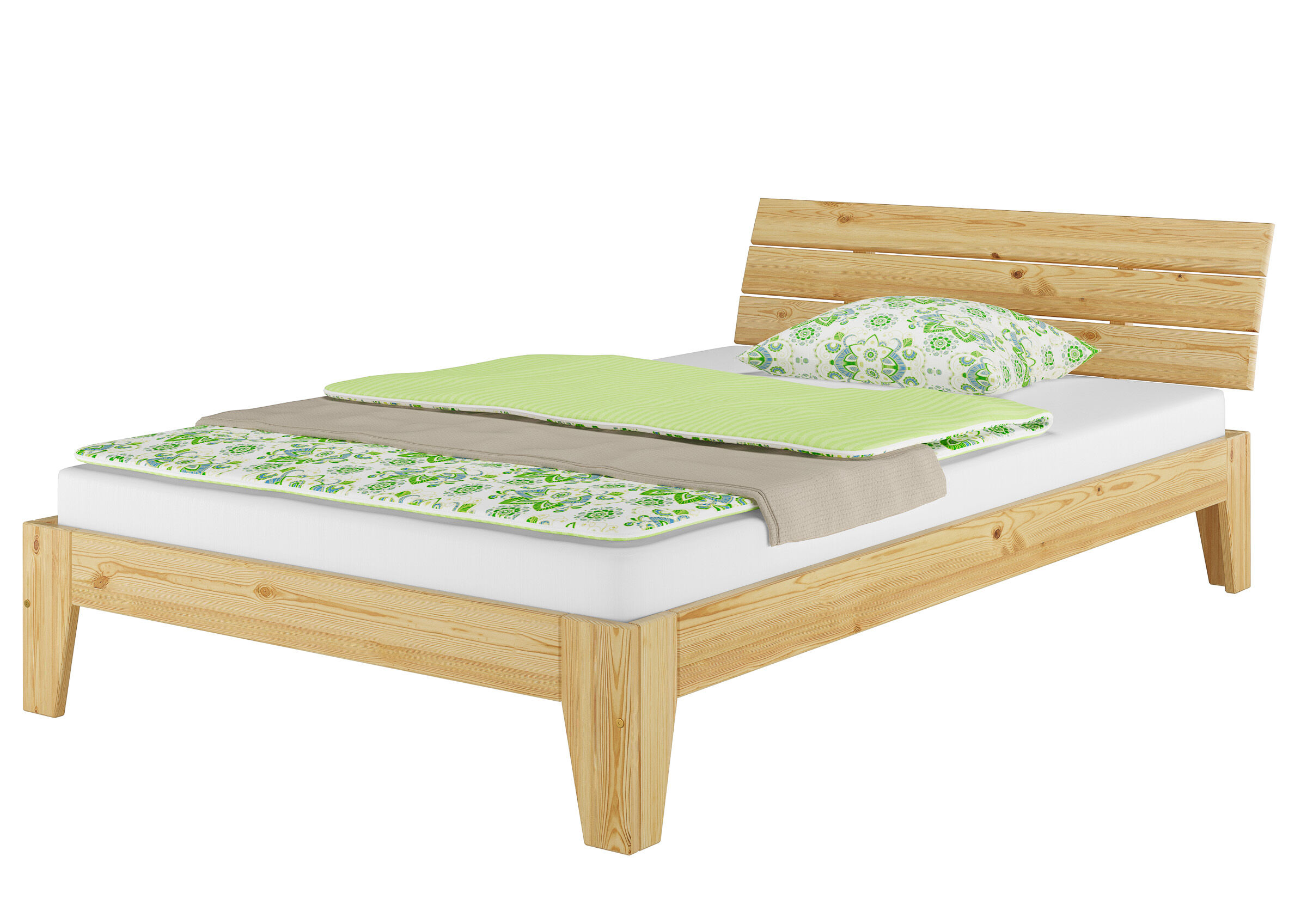 Holzbett, Bettrahmen, Lattenrost, Bettgestell, Bettwäsche-Set, Futonbett Kiefer natur mit Matratze