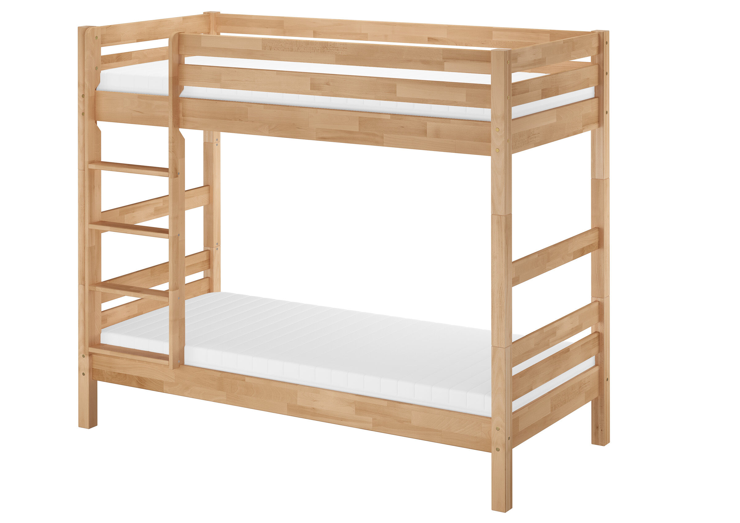 Hochbett, Holz, Naturholz, Lattenbett, Matratze, Elegantes Etagenbett 90x200 cm