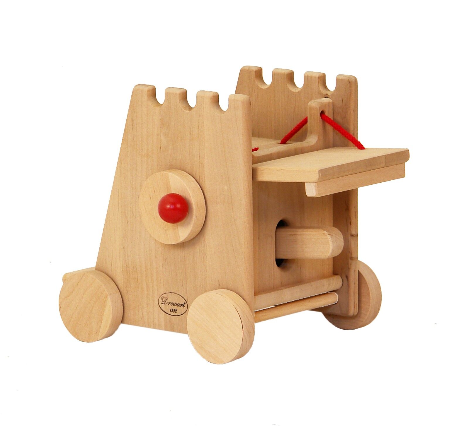 Holzspielzeug, Holzwagen, Kästenbahn, Rutschbahn, Holzrad, Ritterburg - Belagerungsturm