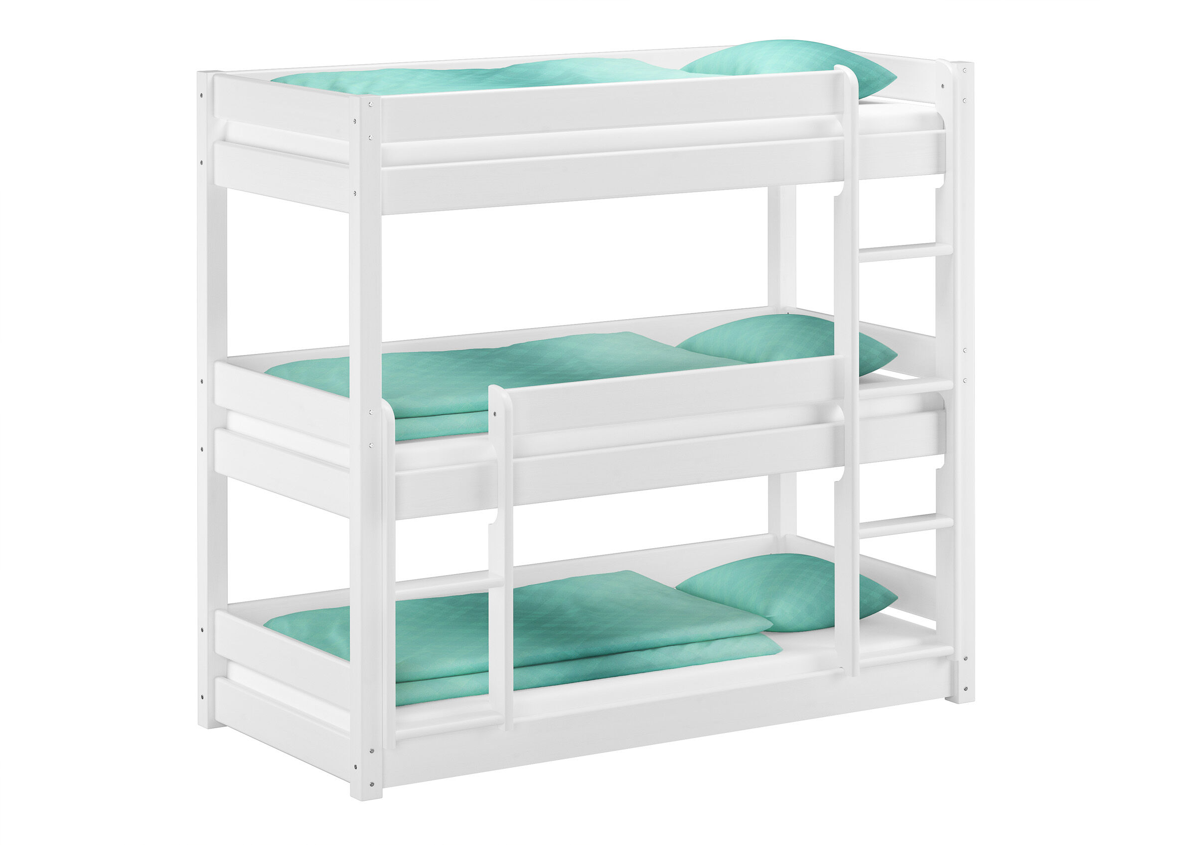 Etagenbett, Holz, Weiß, Bettgestell, Bett mit Treppe, Etagenbett weiß mit 3 Schlafplätzen