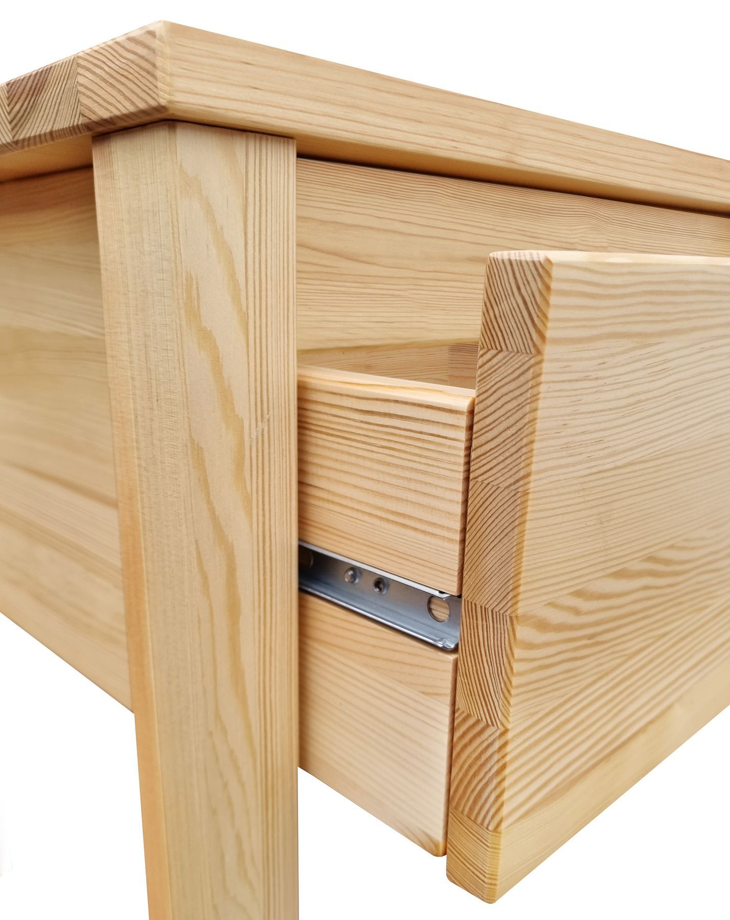 Holz, Schublade, Kiefer, Möbelstück, Schubladenauszug, Detailbild Schubladenauszug Nachttisch