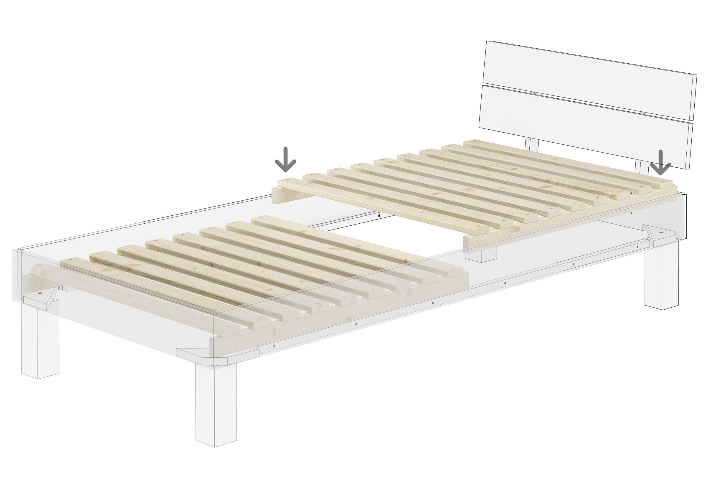 Moebel, Massivholzbett mit Lattenrost 100x200