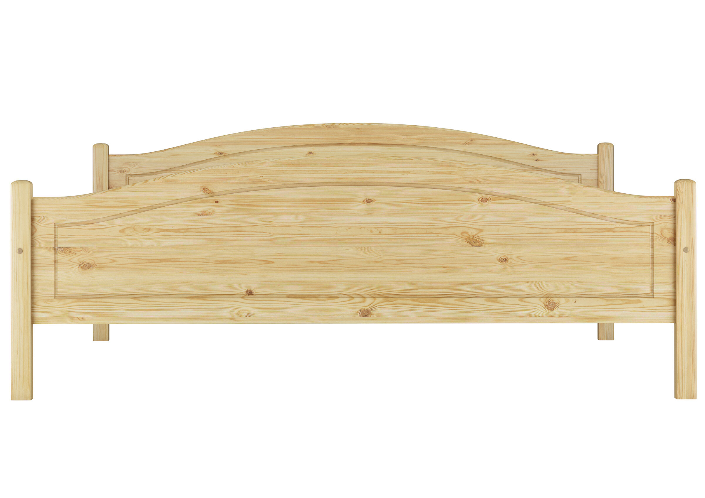 Holzbettrahmen, Holzbett, Naturholz, Kopfteil, Einzelbettrahmen, Vorderansicht Doppelbett Kiefer natur