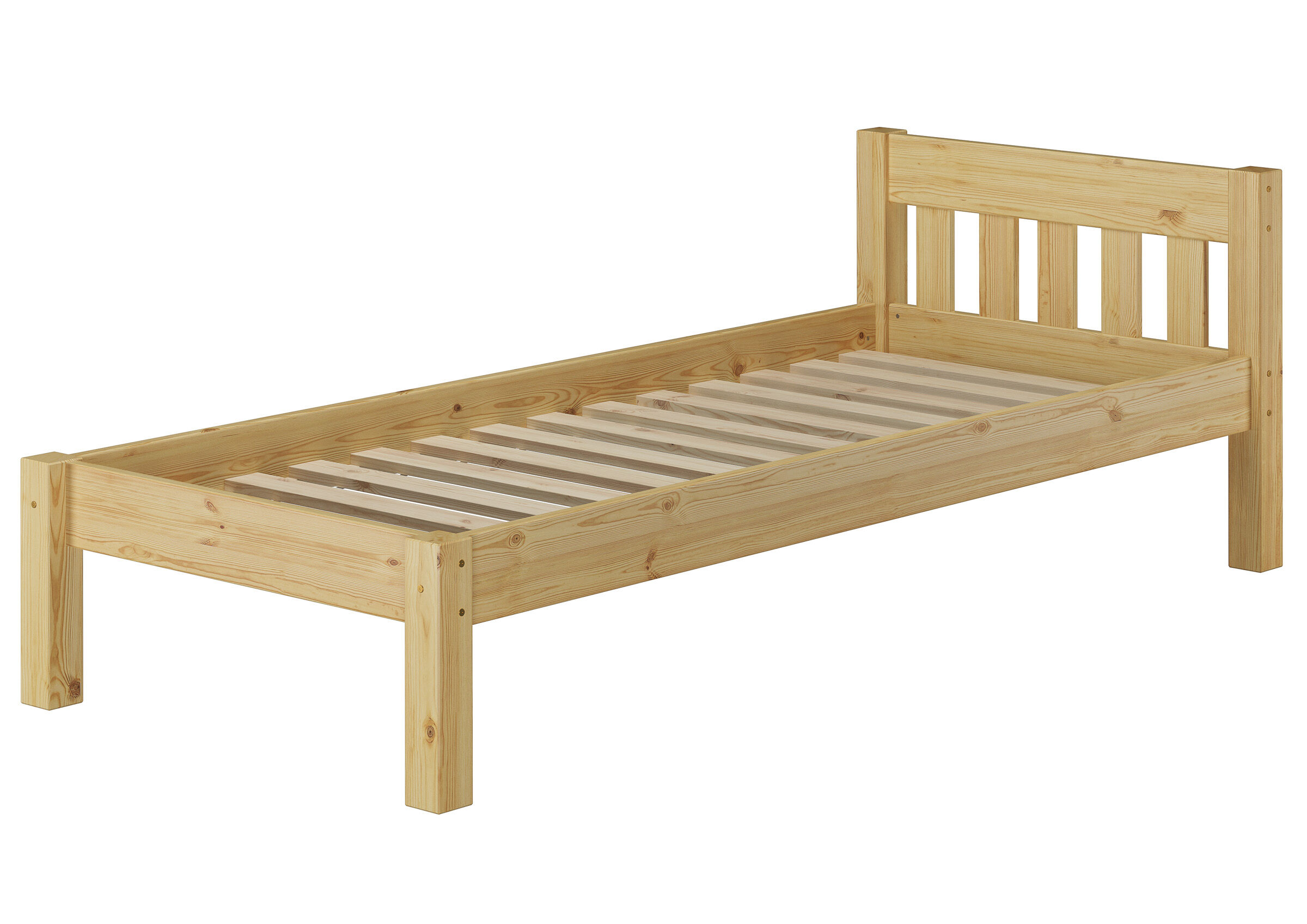 Holzbett, einzelbett, Kinderbett, Birkenholz, Lattenrost-freier Rahmen, Jugendbett Kiefer natur mit Rollrost