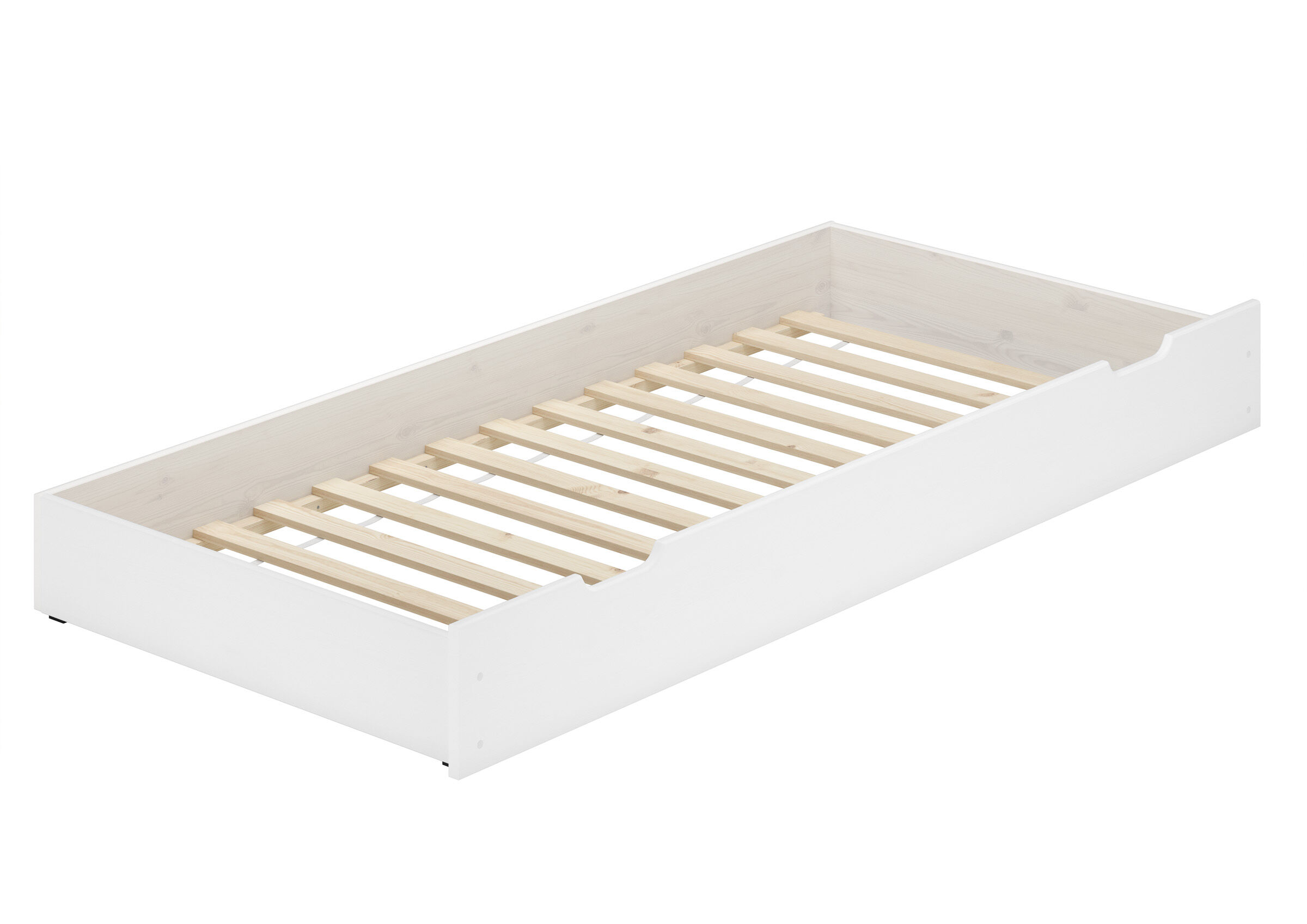 Einzelbett, Kastenbett, Holzbett, Lamellenrost, Weiß, weißes Ausziehbett