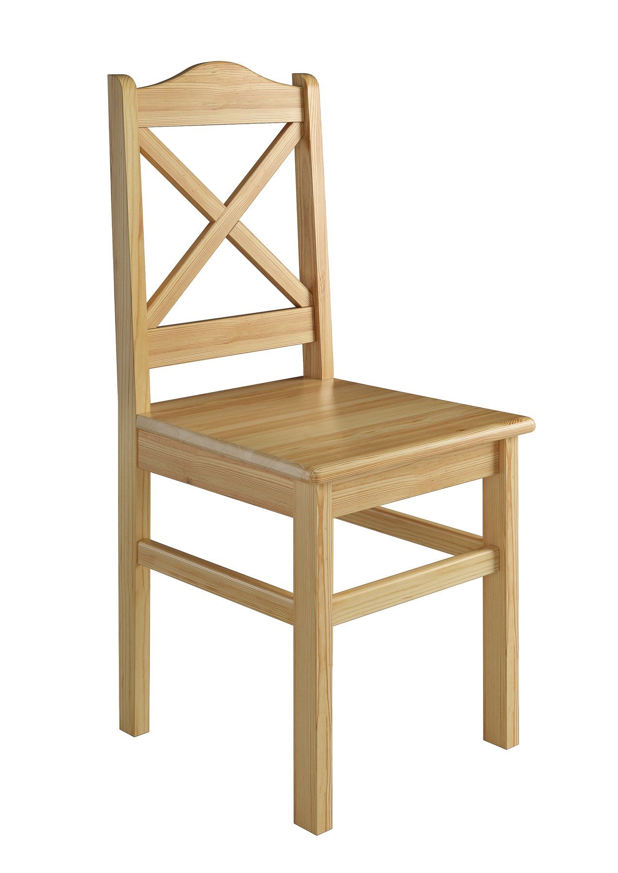 Holzstuhl, Stuhl, Kreuzrücken, Naturholz, Vorrichtungstuhl, Stabiler Holzstuhl aus massiver Kiefer, Modell 20, klar lackiert, traditionelles Design - Kreuz in Stuhllehne mit geschwungenen Abschluss