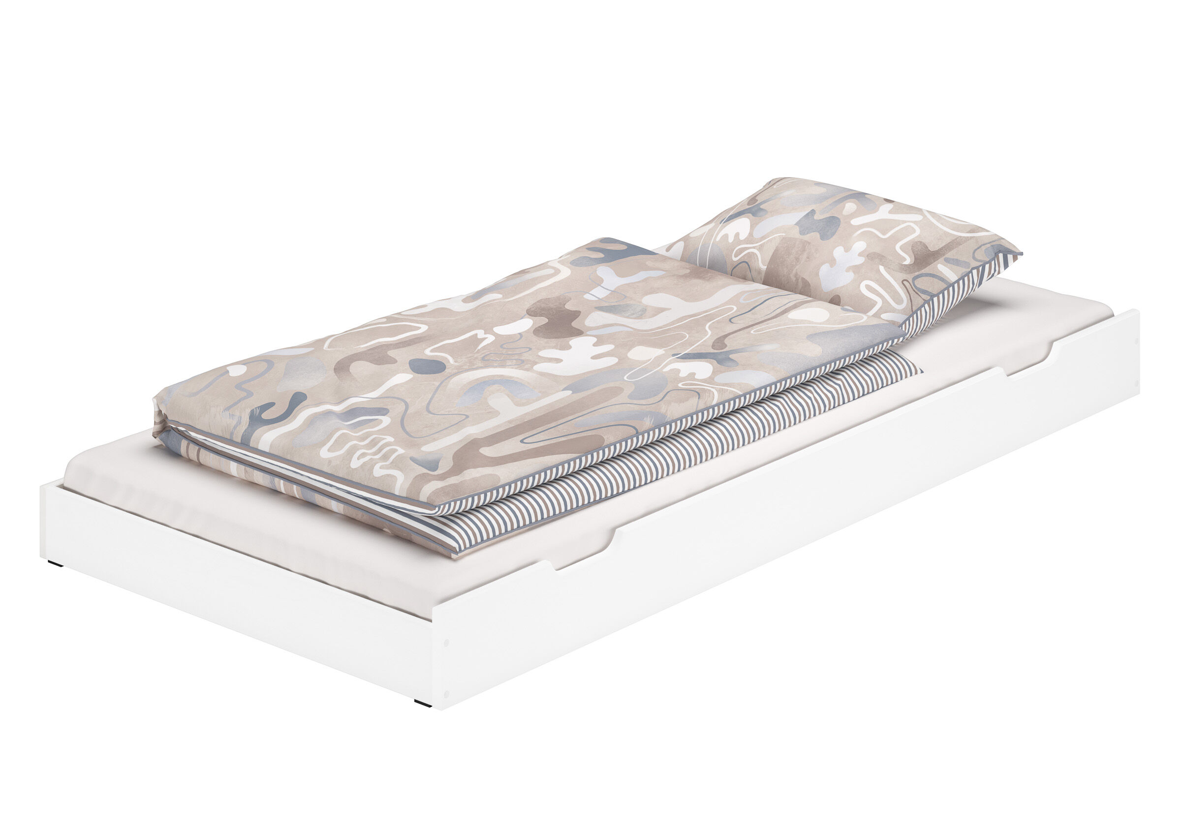 bett, tagesbett, muster, textil, bettwaren, weißes Schubladenbett