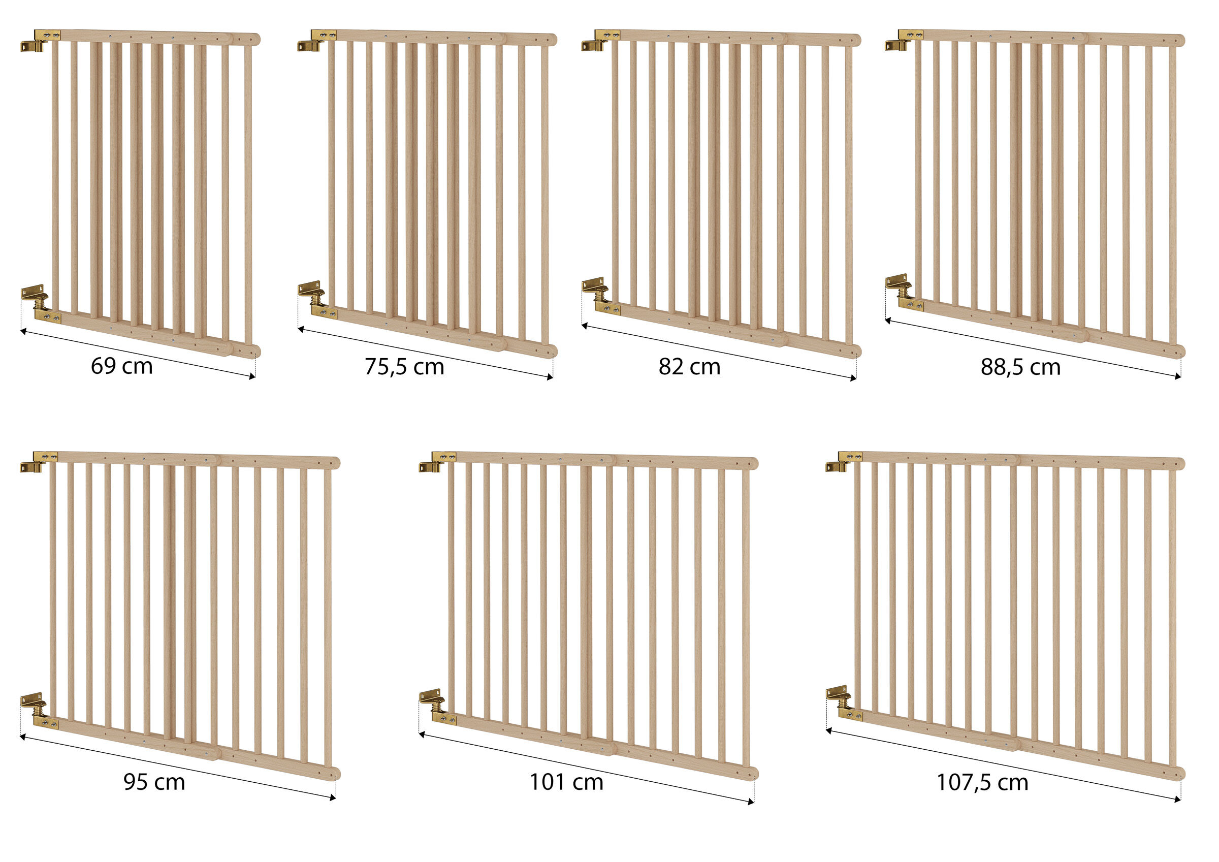 Gitterzaun, Holz, Kindersicherung, Gitterlatte, Maße 69-107,5 cm, Mögliche Breite des Türschutzgitters