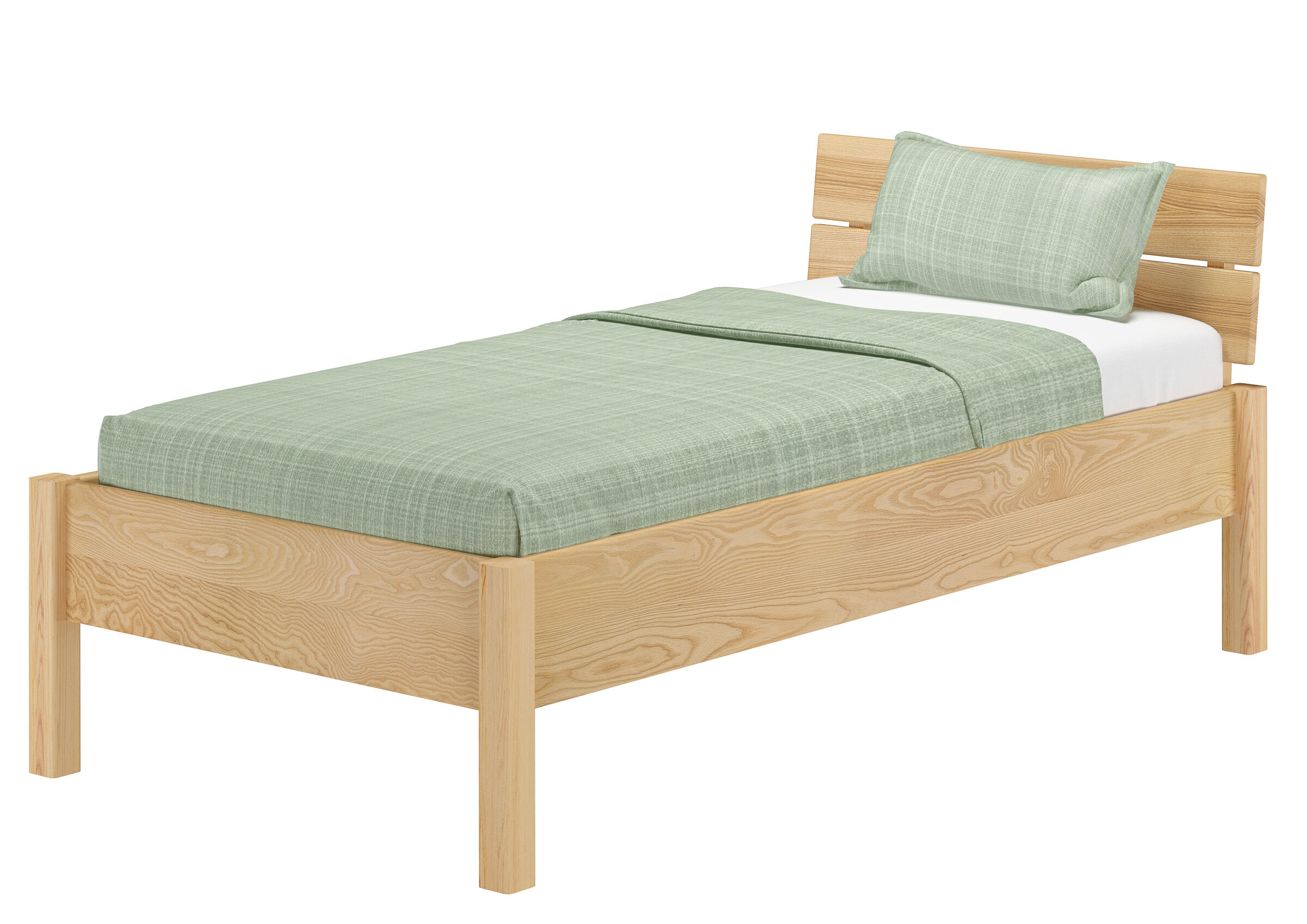 bett, holzbett, grün, bettwäsche, kissenbezug, Zeitloses Vollholzbett 90x200 aus Esche