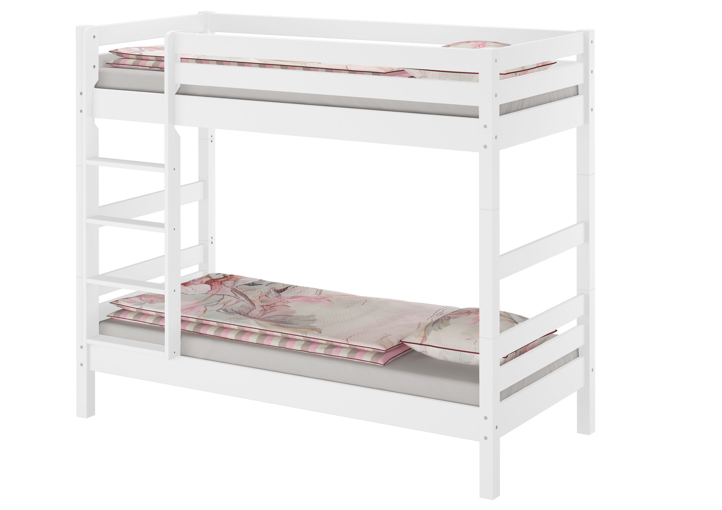hochbett, holzbettr, weiß, matratze, kissen, Elegantes Stockbett 90x200 Buche massiv waschweiß