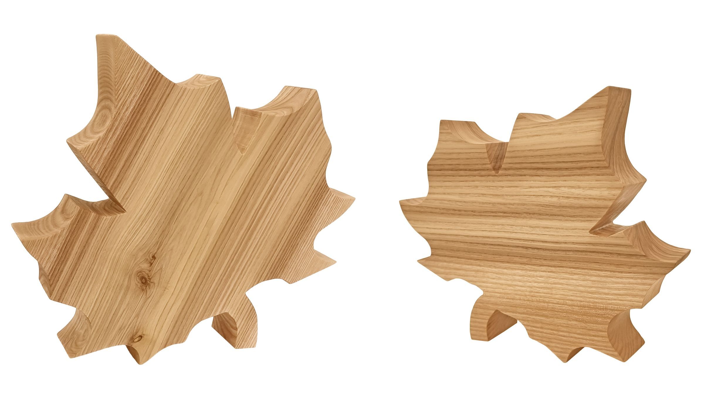 Holz, Holzdeko, Blattform, Ausschnitt, Skulptur, Kleines und großes Holzblatt aus Esche