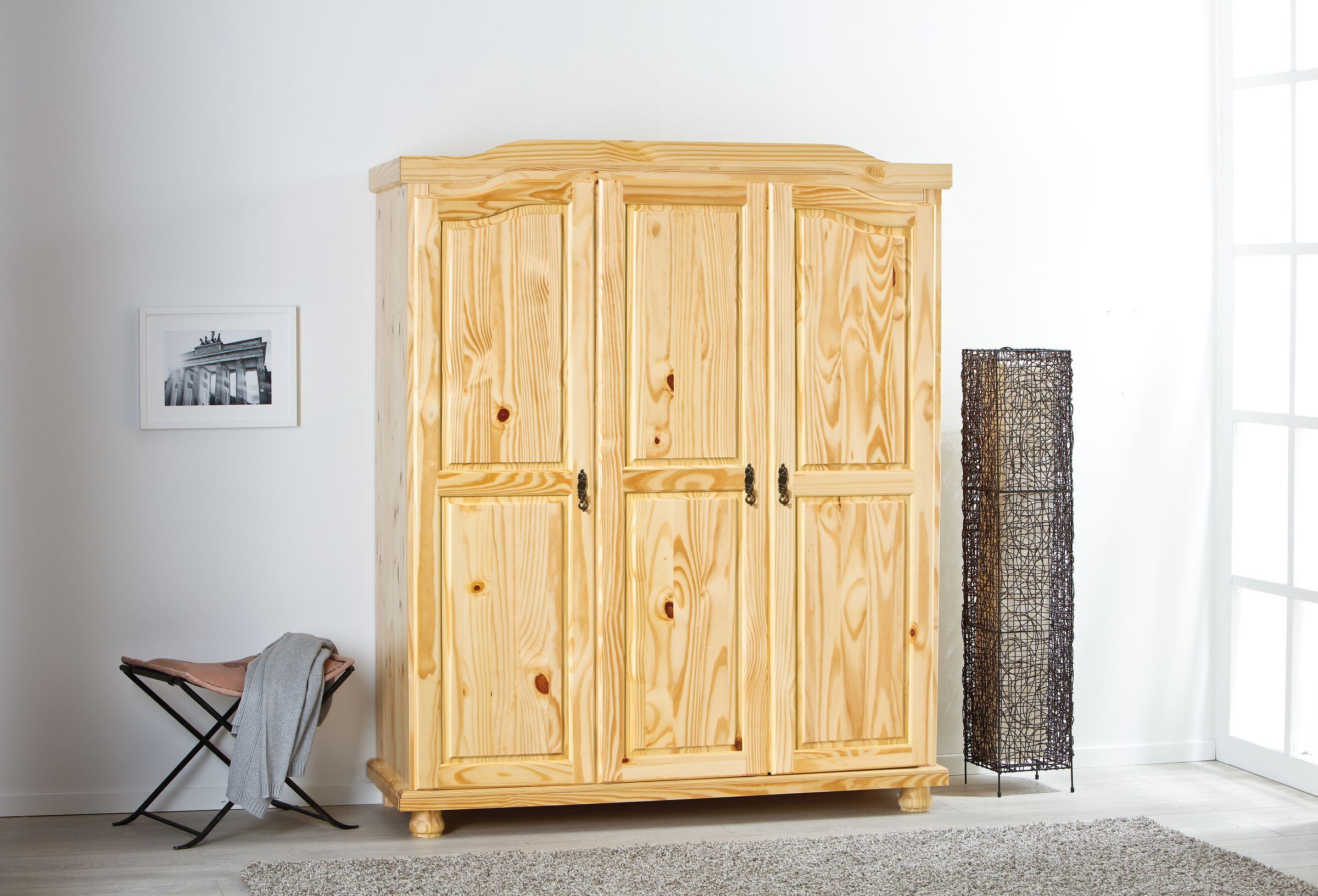 Kleiderschrank, Massivholz, Kiefer, vier Türen, Naturholz, Schlafzimmerschrank 3-türig rustikal Kiefer natur