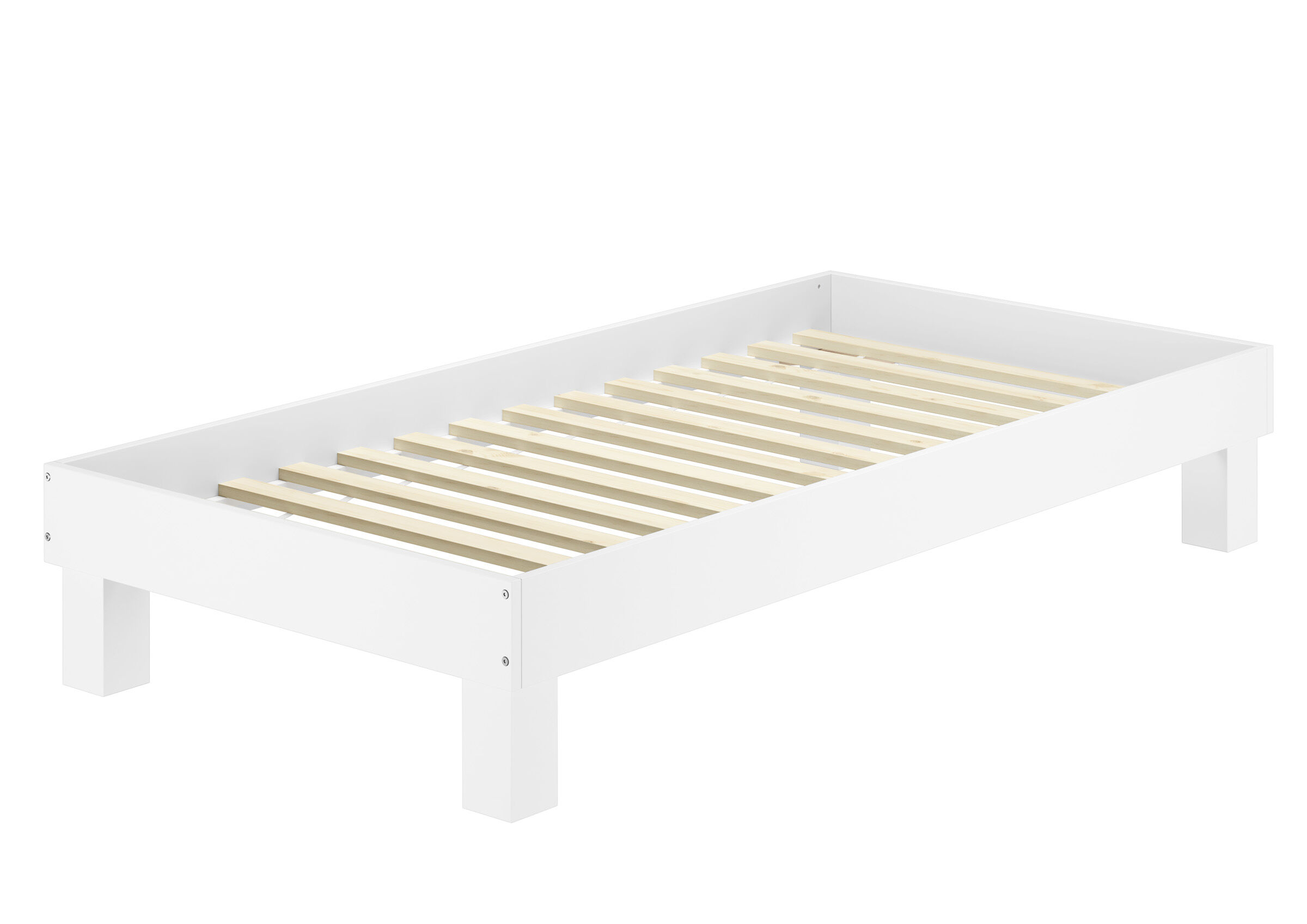 einzelbett, holzlatten, weiße bettgestell, rahmenbett, lattenrostträger, Massivholzbuche 100x200 mit Rollrost