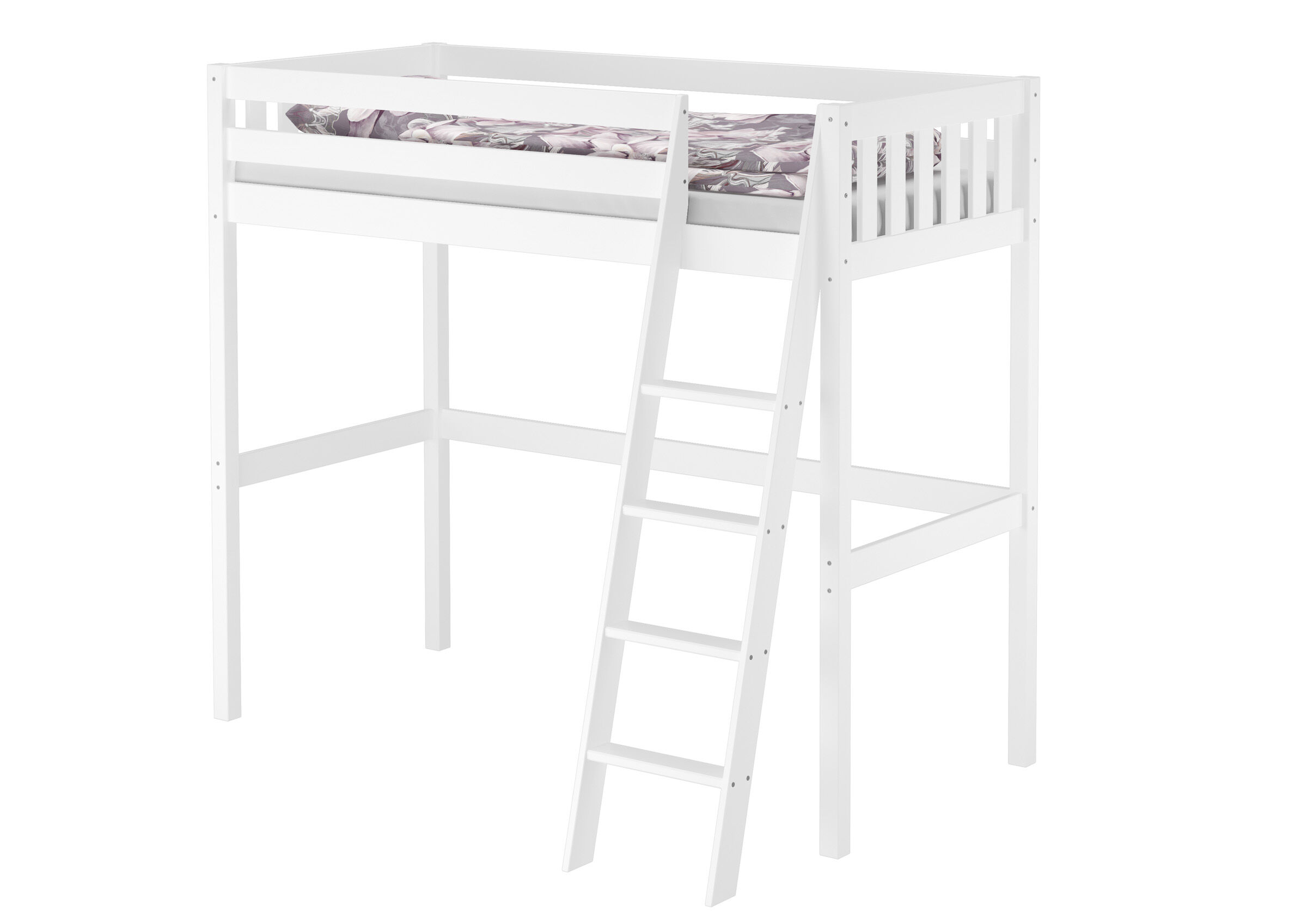 hochbett, Holz, weiße farbe, Lattenrost, Leiter, Weißes Kiender-Hochbett 90x200