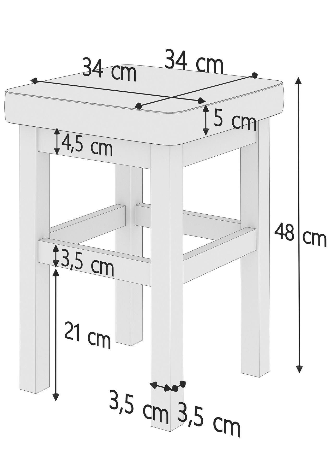 hocker, barhocker, holz, gepolstert, maßangaben, Skizze Hocker mit Polster