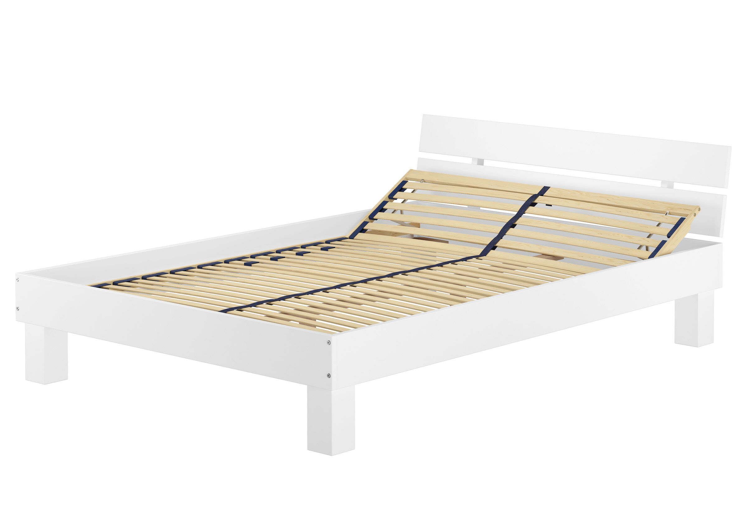 Bettgestell, Holzbett, Schichtholzlatten, Kopfteil, weißes Bettgestell, Waschweißes Futonbett 140x220 mit Federholzrahmen