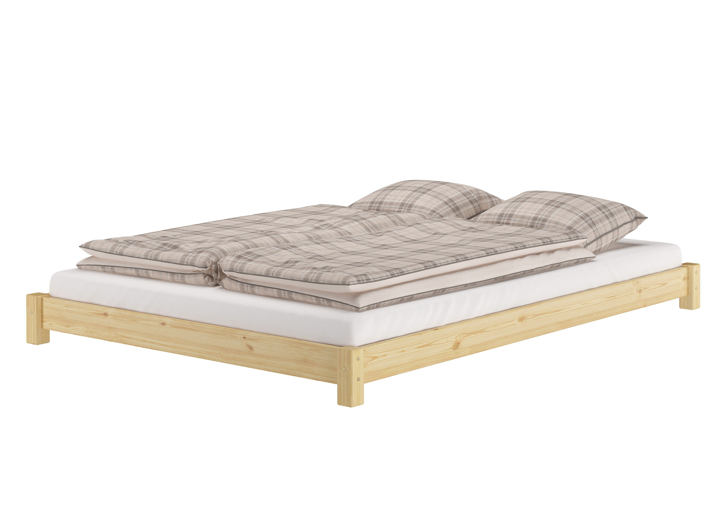 bettgestell, holzbettrahmen, naturholz, matratze, betttopper pattern, Robustes Doppelbett 160x200 aus Kiefer