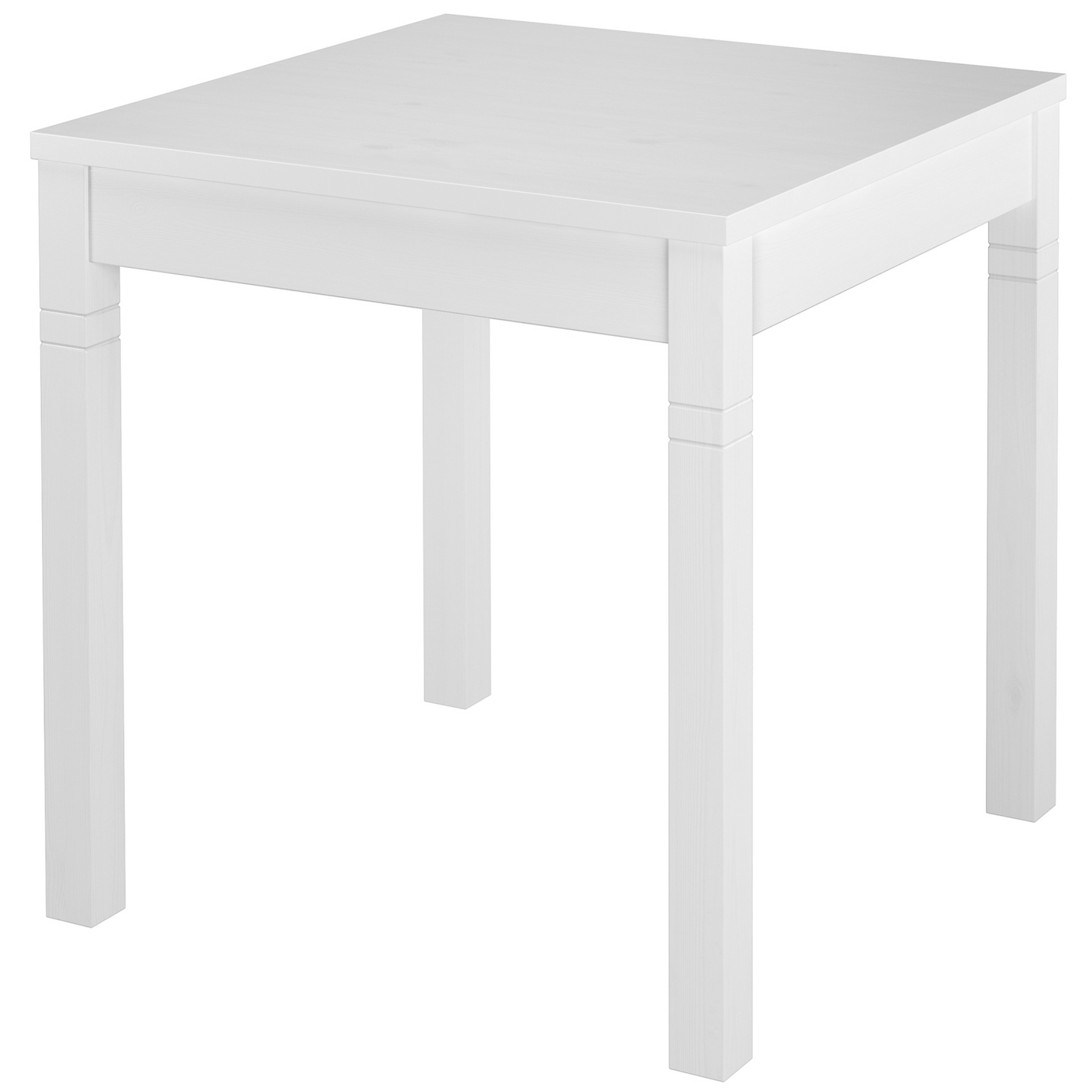 Esstisch, Holztisch, weißer Tisch, quadratischer Tisch, 4 Beine, Stabiler Esszimmertisch aus massiver Kiefer, waschweiß lackiert, 75 x 75 cm, Tischbeine mit dekorativen Querrillen