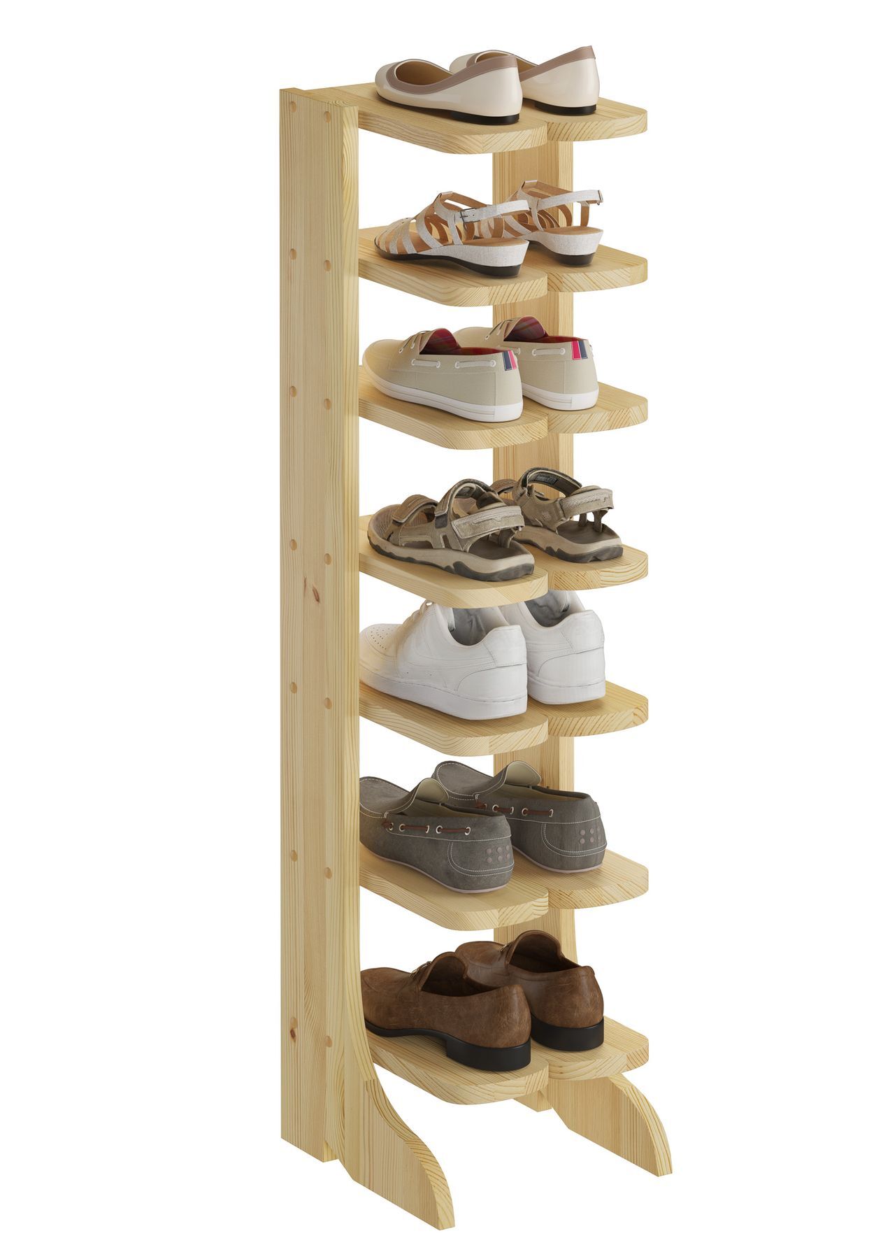 Schuhregal, Schuhtable, Holzregal, Schuhständer, Schuhe, Schuhregal aus Kiefer mit 7 Ablagen