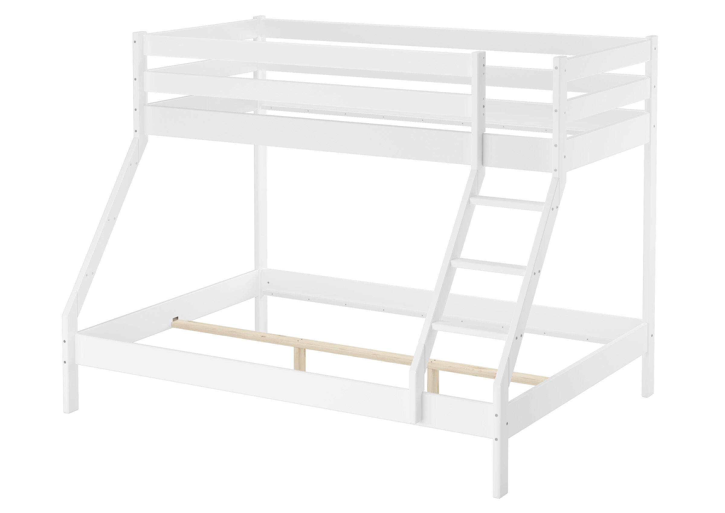 Etagenbett, hohes Bett, Aufbaubett, Holzbett, Leiterbetten-Set, Stabiles Stockbett aus Kiefer mit Leiter Rechts