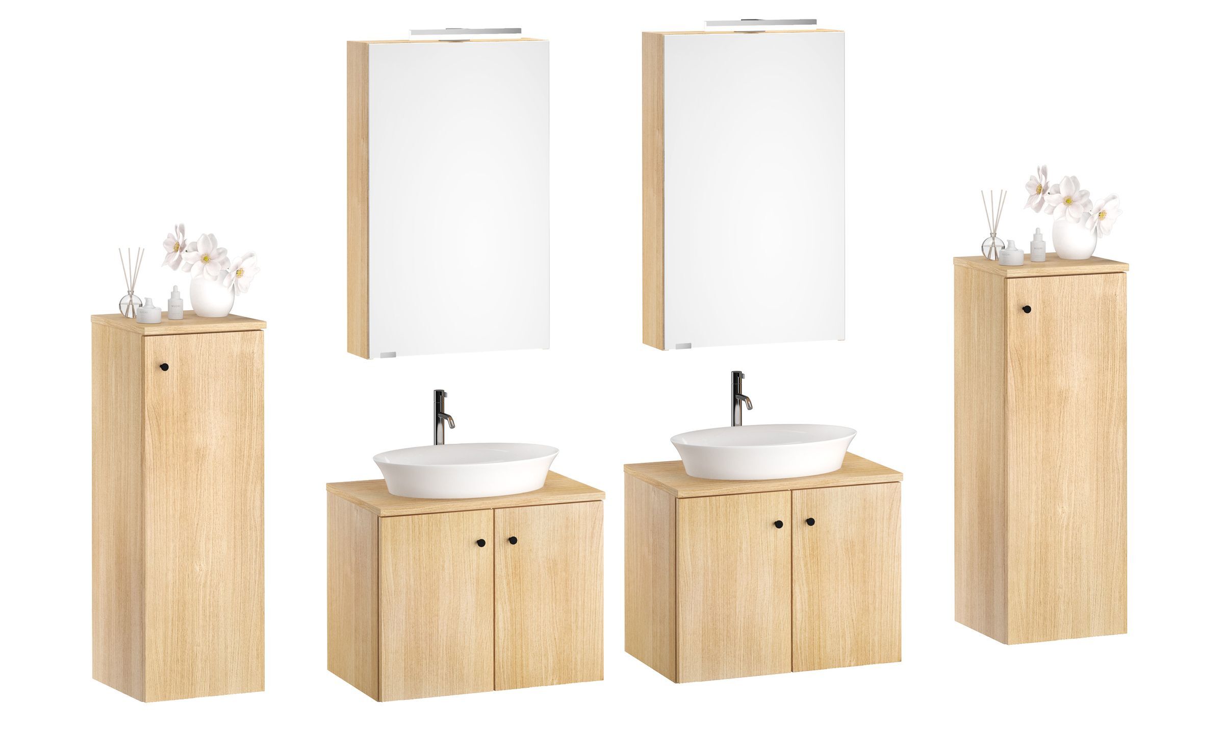 Waschtisch, Waschplatz, Holzmöbel, Waschbecken, Spiegelschrank, Badmöbel in Eiche Dekor