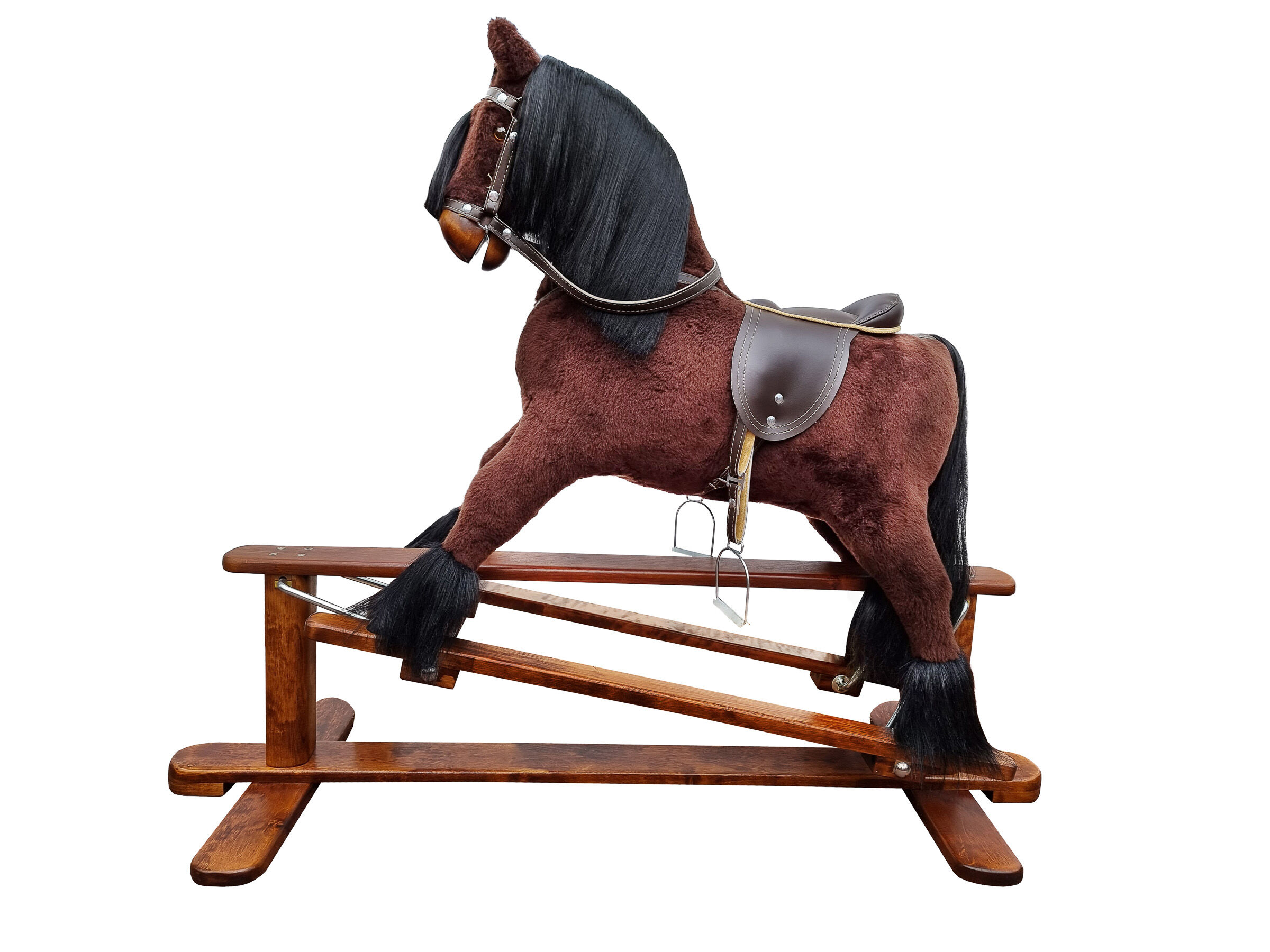 Pferd, Plüsch, Kuscheltier, Garten Spielzeug, Seilfigur, Schaukelpferd braun mit Schwingbewegung