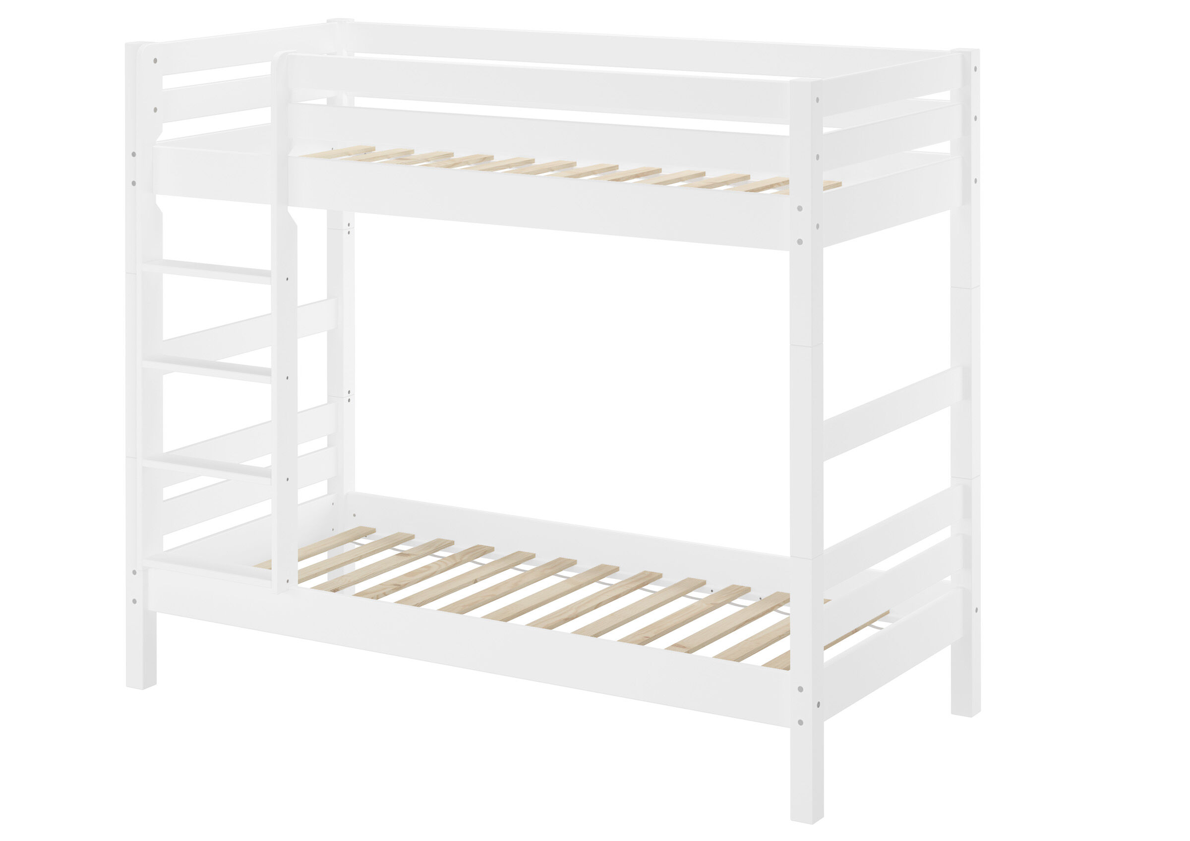 Etagenbett, Hochbett, Holzlatten, Weiß, Etagenbett mit Leiter, Elegantes Etagenbett 90x200 für Erwachsene mit Rollrost