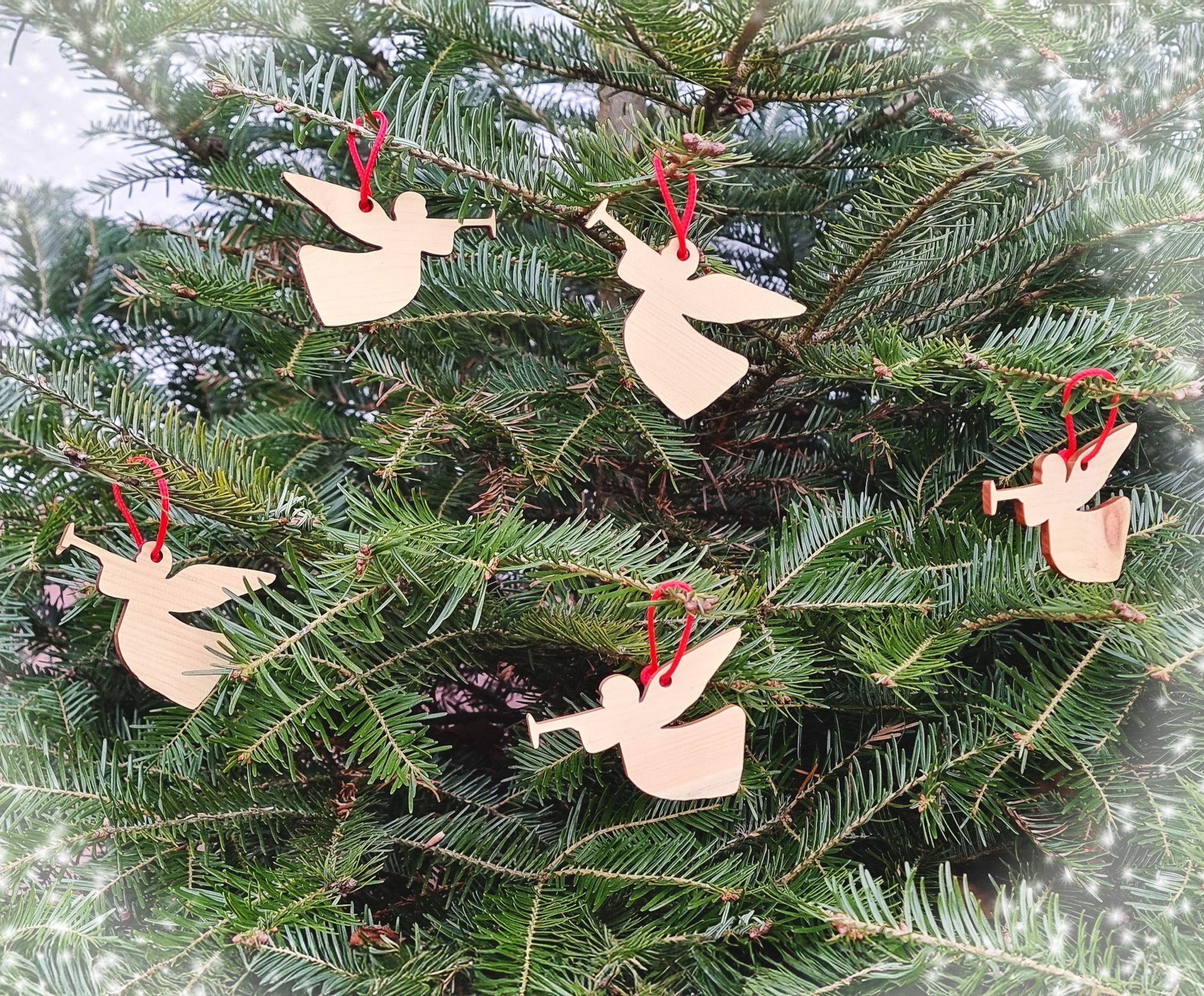 木製オーナメント, 天使の形, ツリーの飾り, クリスマスデコレーション, 赤い紐, Weihnachtsschmuck Engel für Weihnachtsbaum