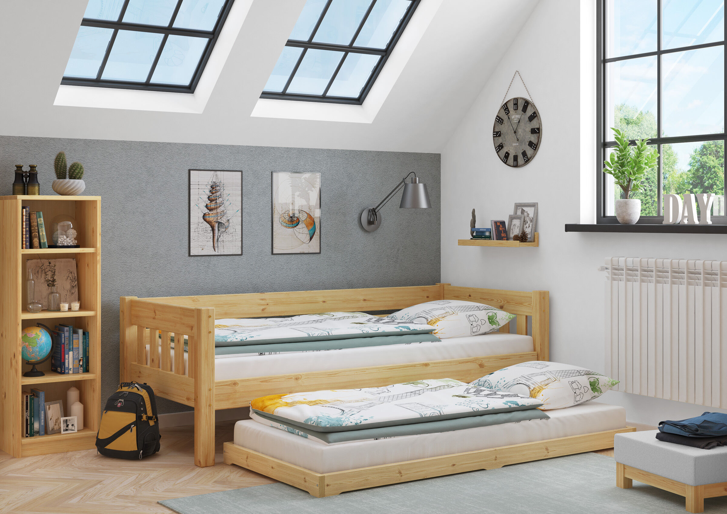 Unterschiebbares Bett 90x190 Studentenbett Futon Bodenbett extra niedriges Unterschiebbett 90x190 Fichte Tanne geölt V-60.47-09-190