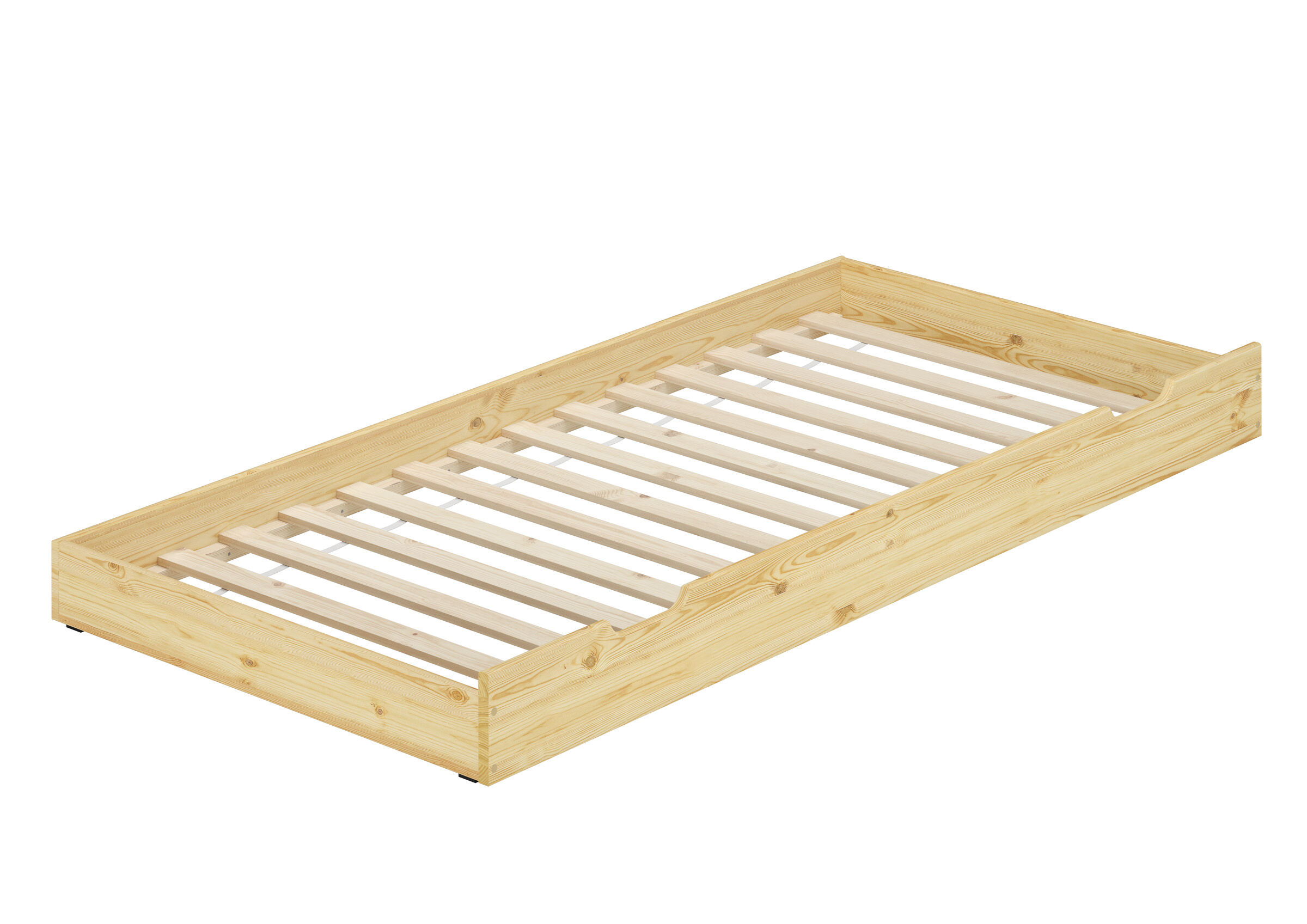 Holzbett, Bettgestell, Holzrahmen, Lattenrostbereich, Massivholzbett, Unterbett mit Rollrost