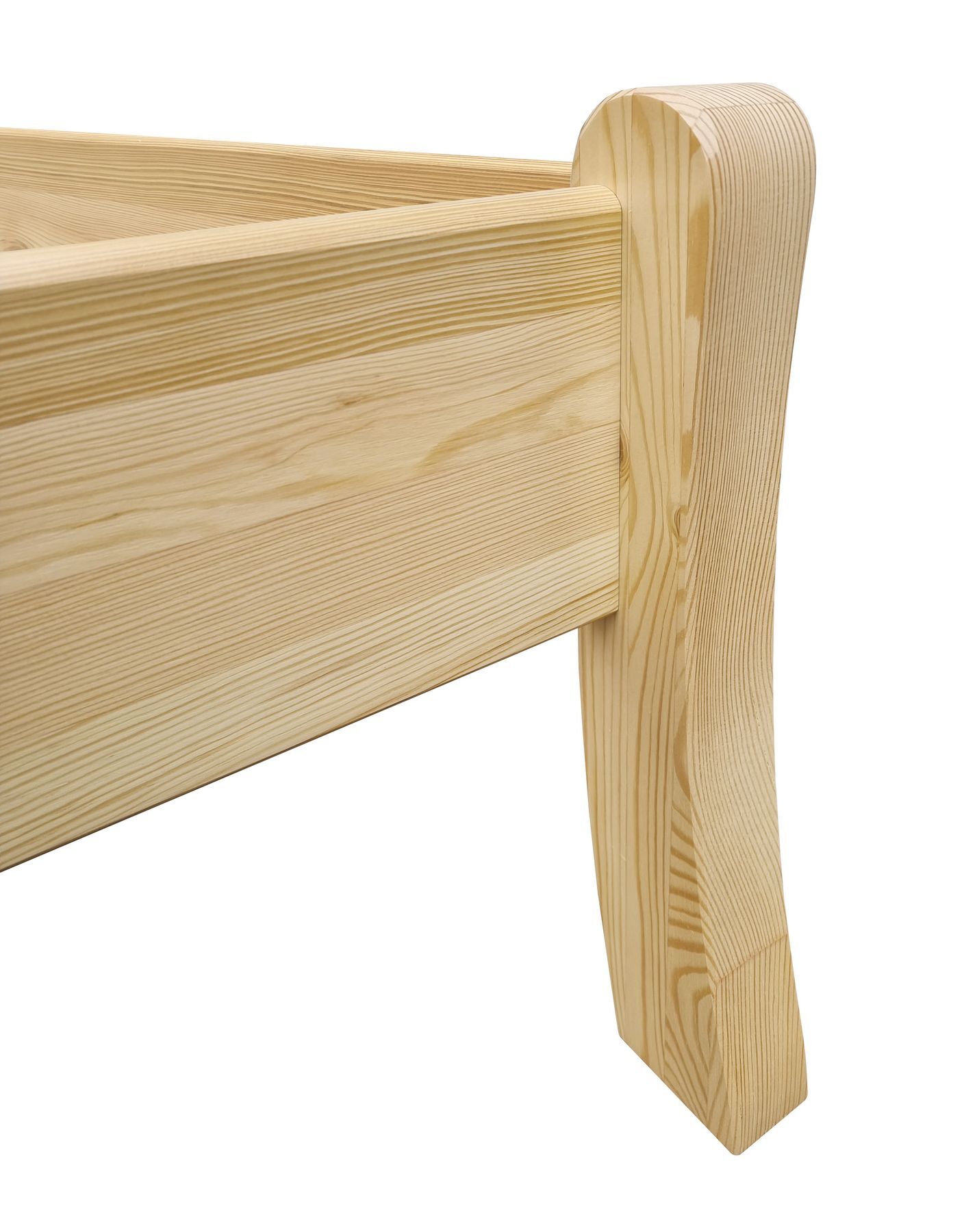 Holzbettrahmen, Bettgestell, Holz, Naturholz, Kiefernholz, Detailbild Kiefer Bett natur Pfosten