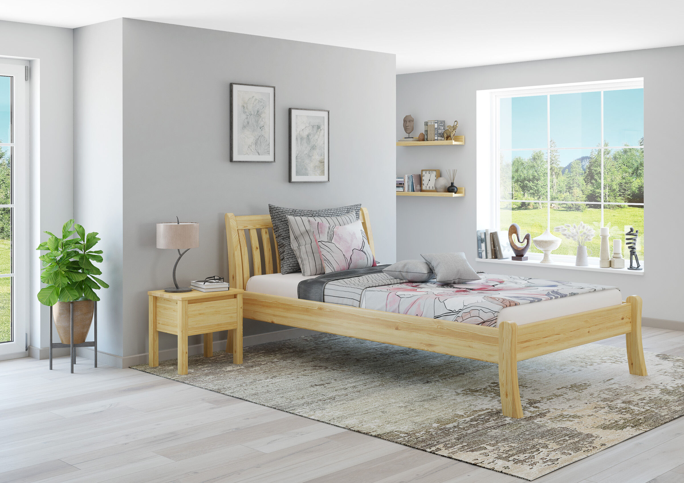 bett, holzbett, bettgestell, holzbettrahmen, dormitorio, Schlafzimmerbild Kiefer Bett natur