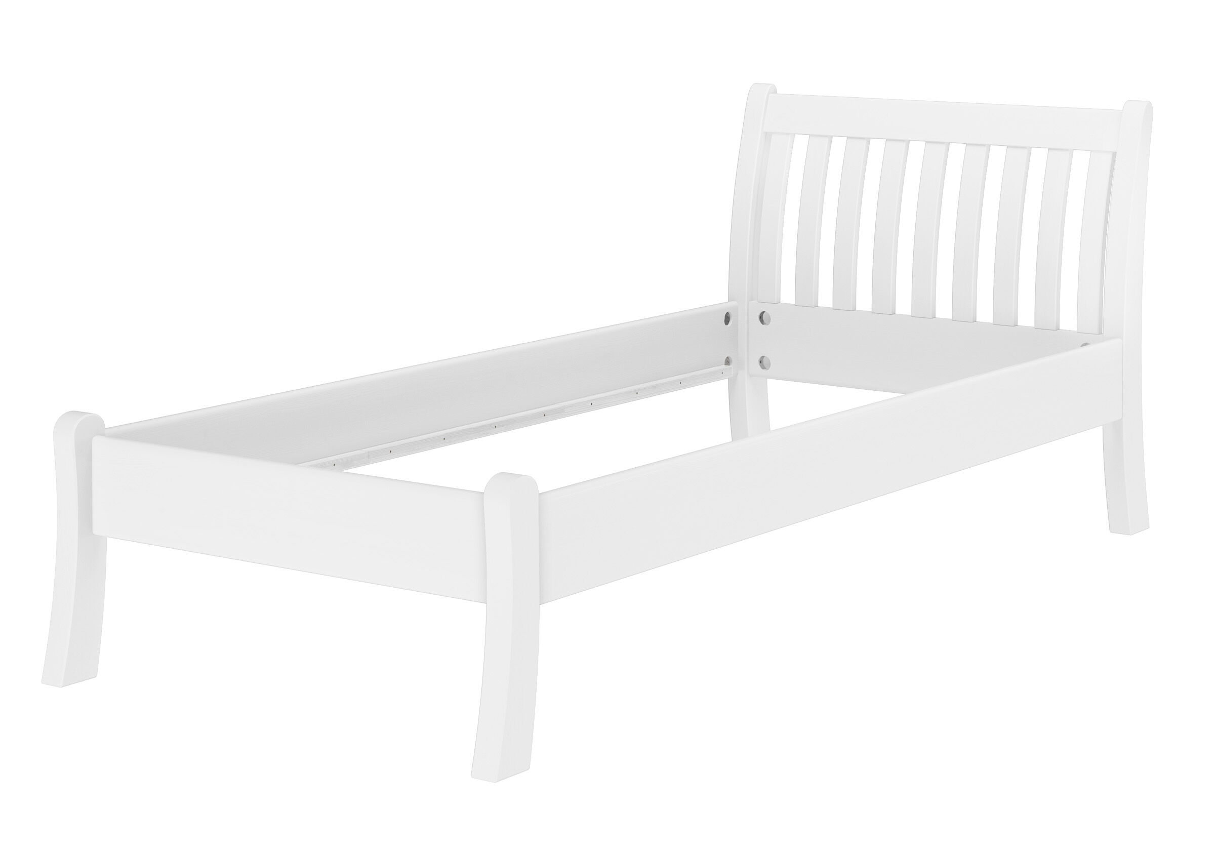 Holzbett, Kinderbett, Weiß, Holz, Liegefläche, Geschwungenes Kiefer Bett weiß ohne Zubehör