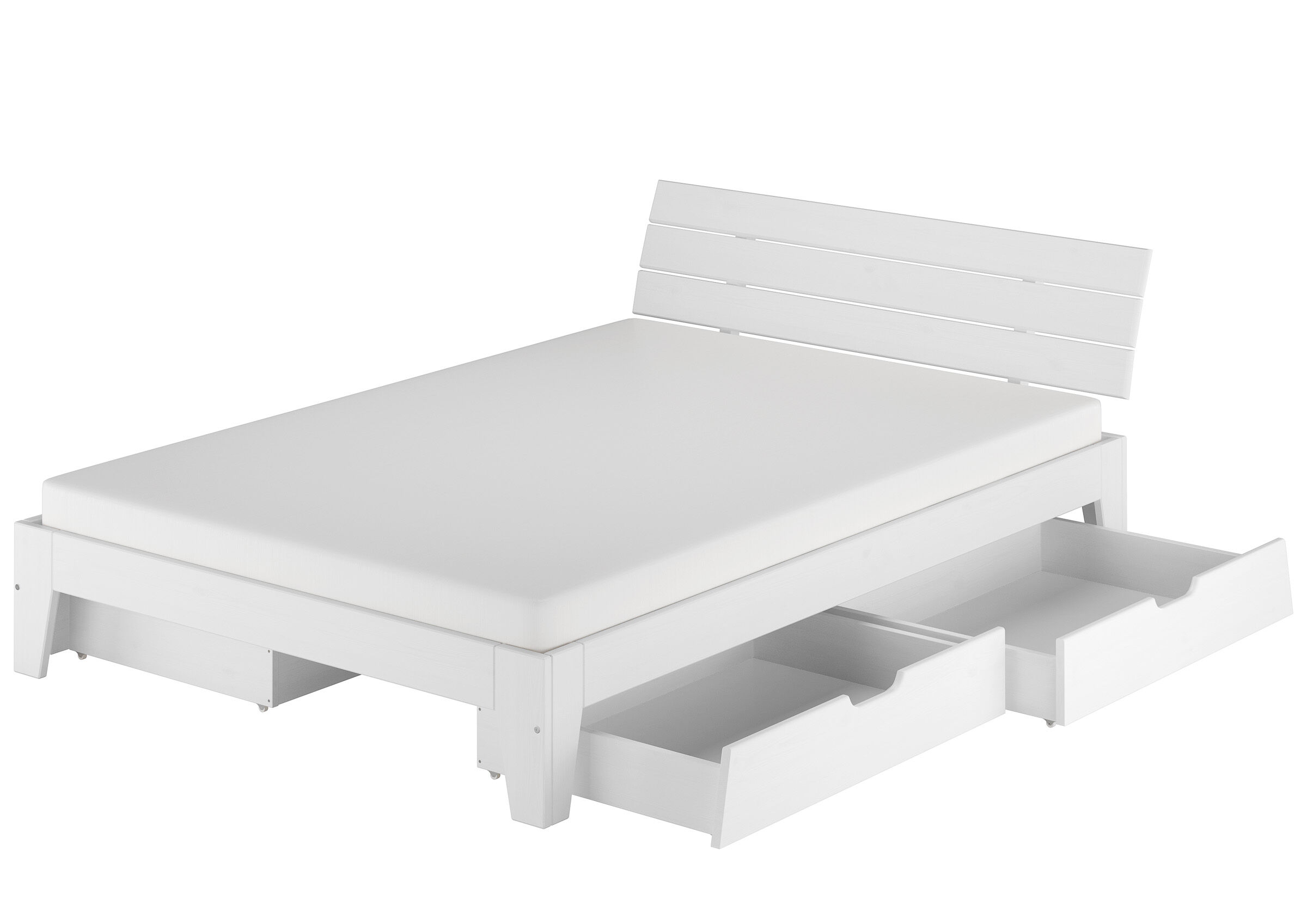 bett, bettgestell, matt, schubladen, holz, Doppelbett schlicht mit Bettkästen Kiefer weiß