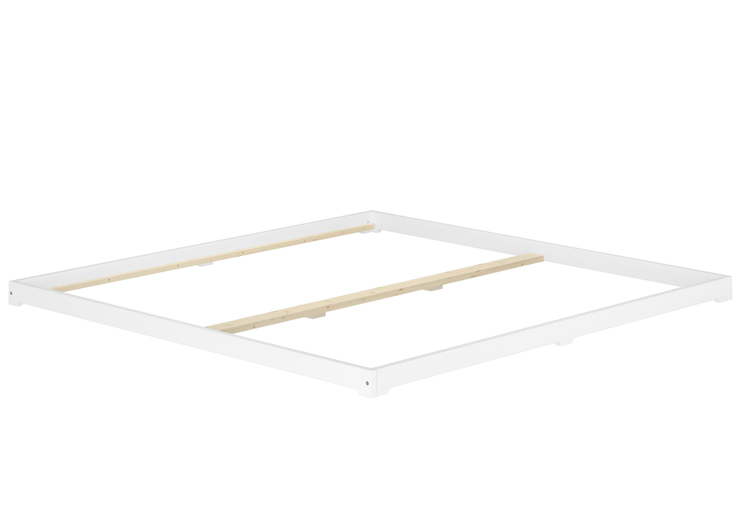 Bettgestell, Schichtholzlatten, Weiss, Holzlatten, Bettrahmen, Elegantes Doppelbett 180x200 extra flach aus Kiefer