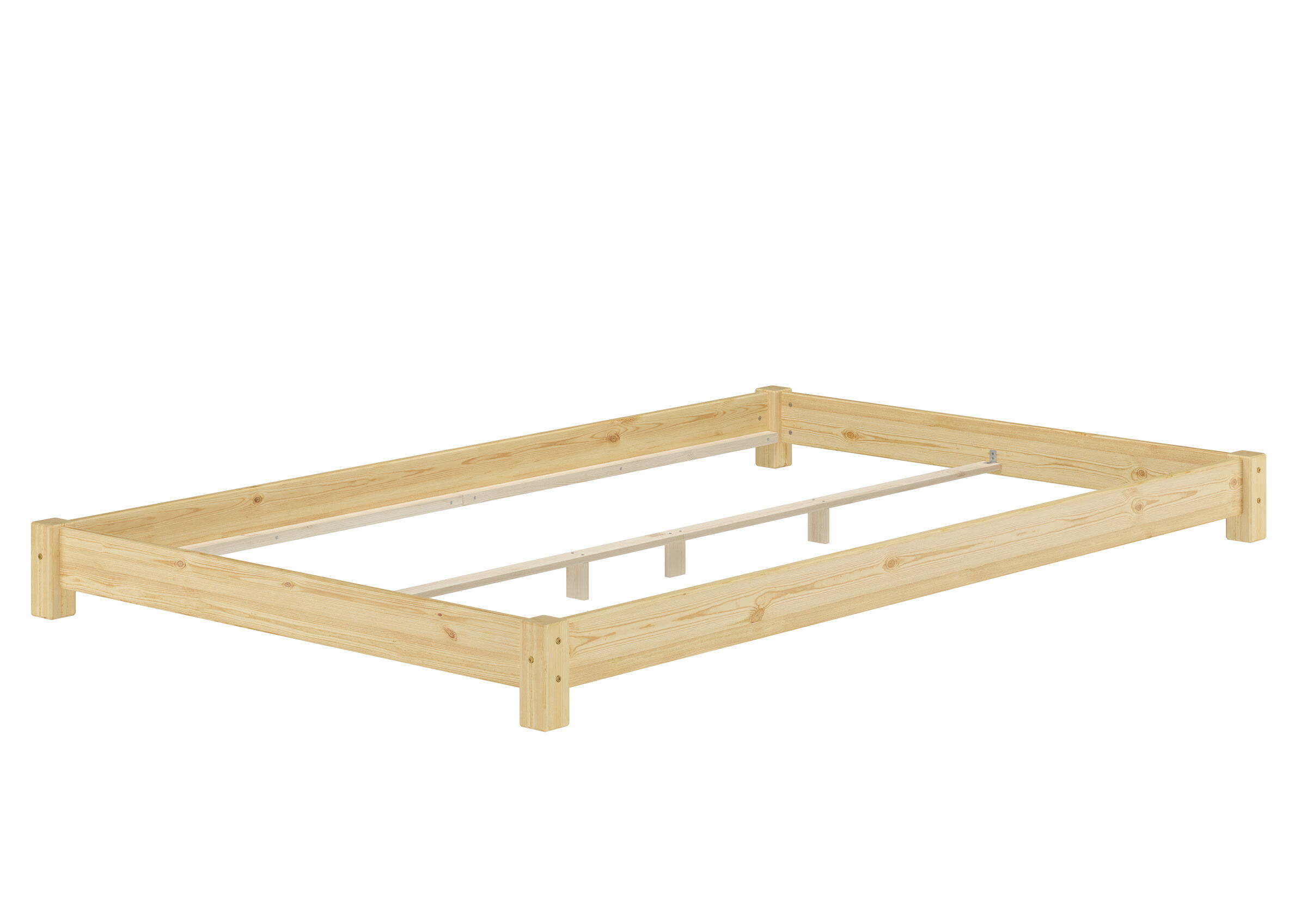 Holzbett, Bettgestell, Holzrahmen, Holzlatten, Bettrahmen, Bettrahmen niedrig Kiefer natur mit Mittelleiste
