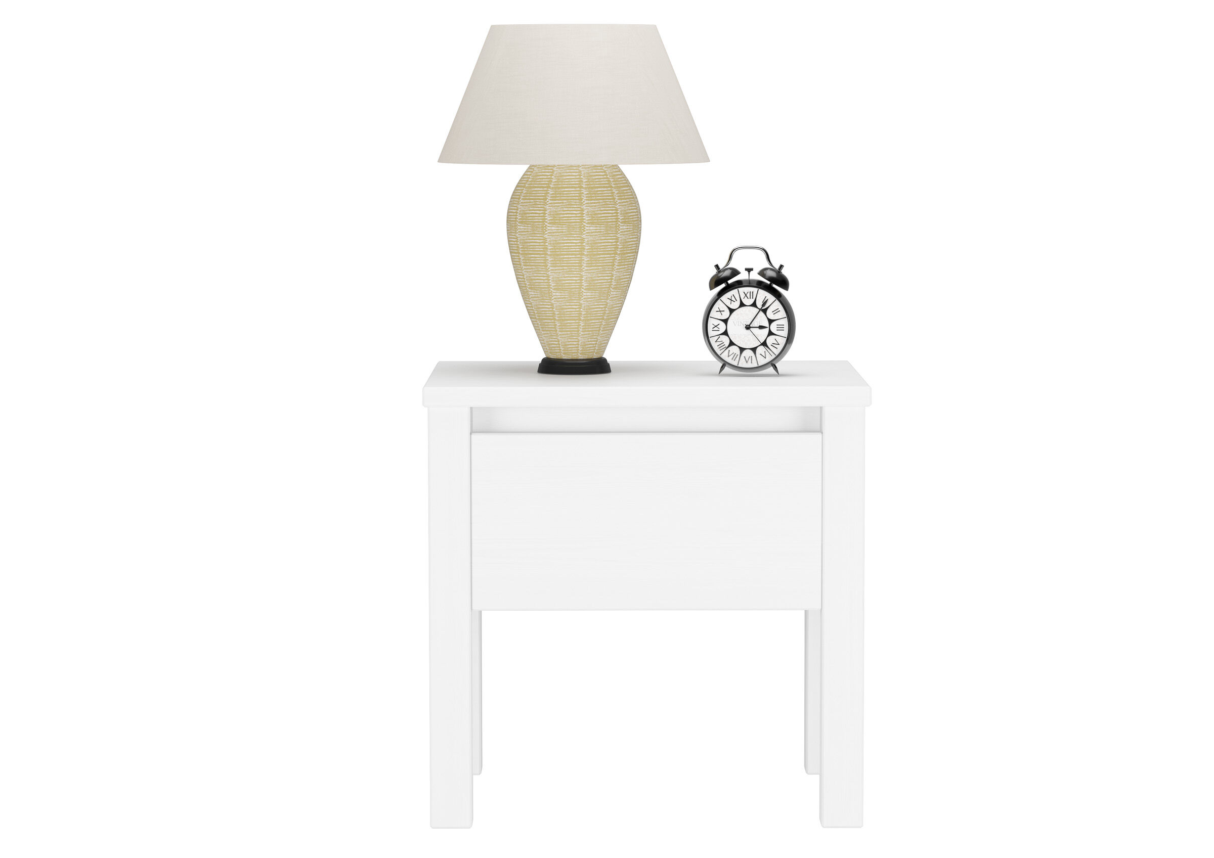 Tischlampe, Nachttisch, Keramiklampe, Sandfarbene Lampe, Uhr-Accessoire, Nachtkästchen in Kiefer waschweiß