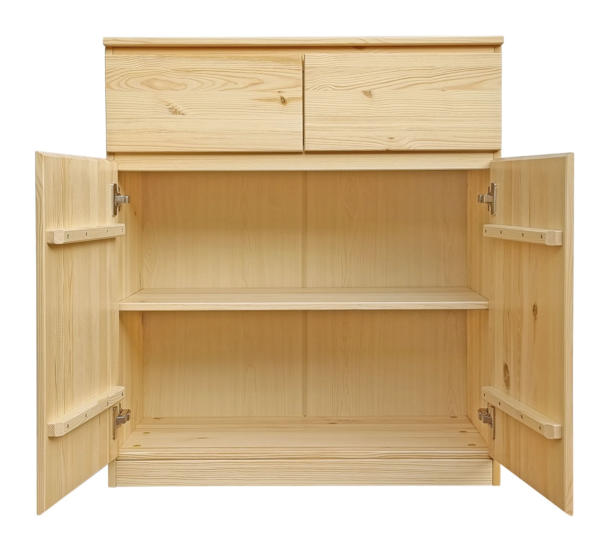 Holzschrank, Schubladenschrank, Küchenschrank, Massivholz, Schrank mit Türen, Unterer Stauraum des Sideboards im Detail