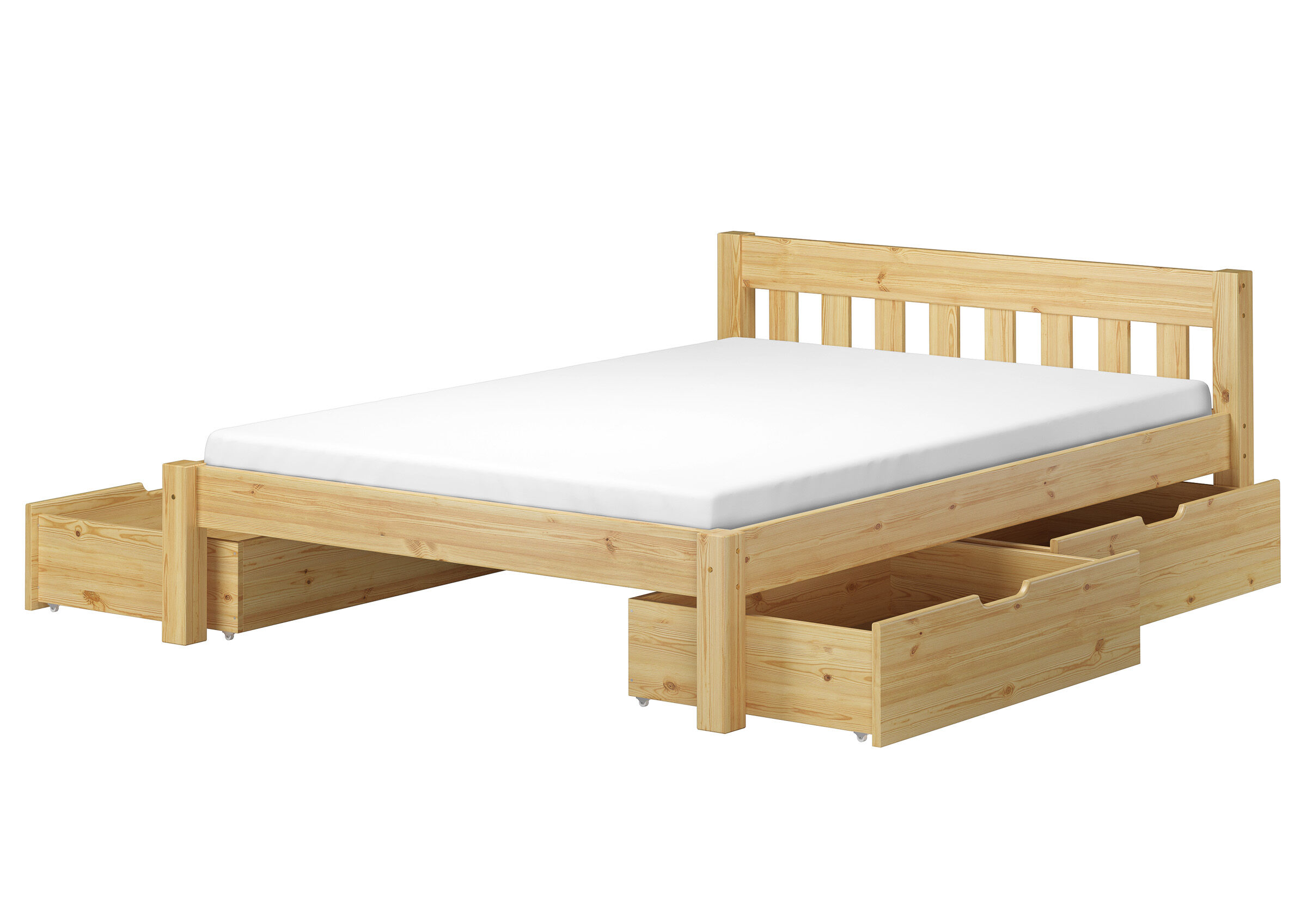 bettgestell, holz, holzbettrahmen, schubladen, doppelbett, Doppelbett mit Bettkästen und Matratze
