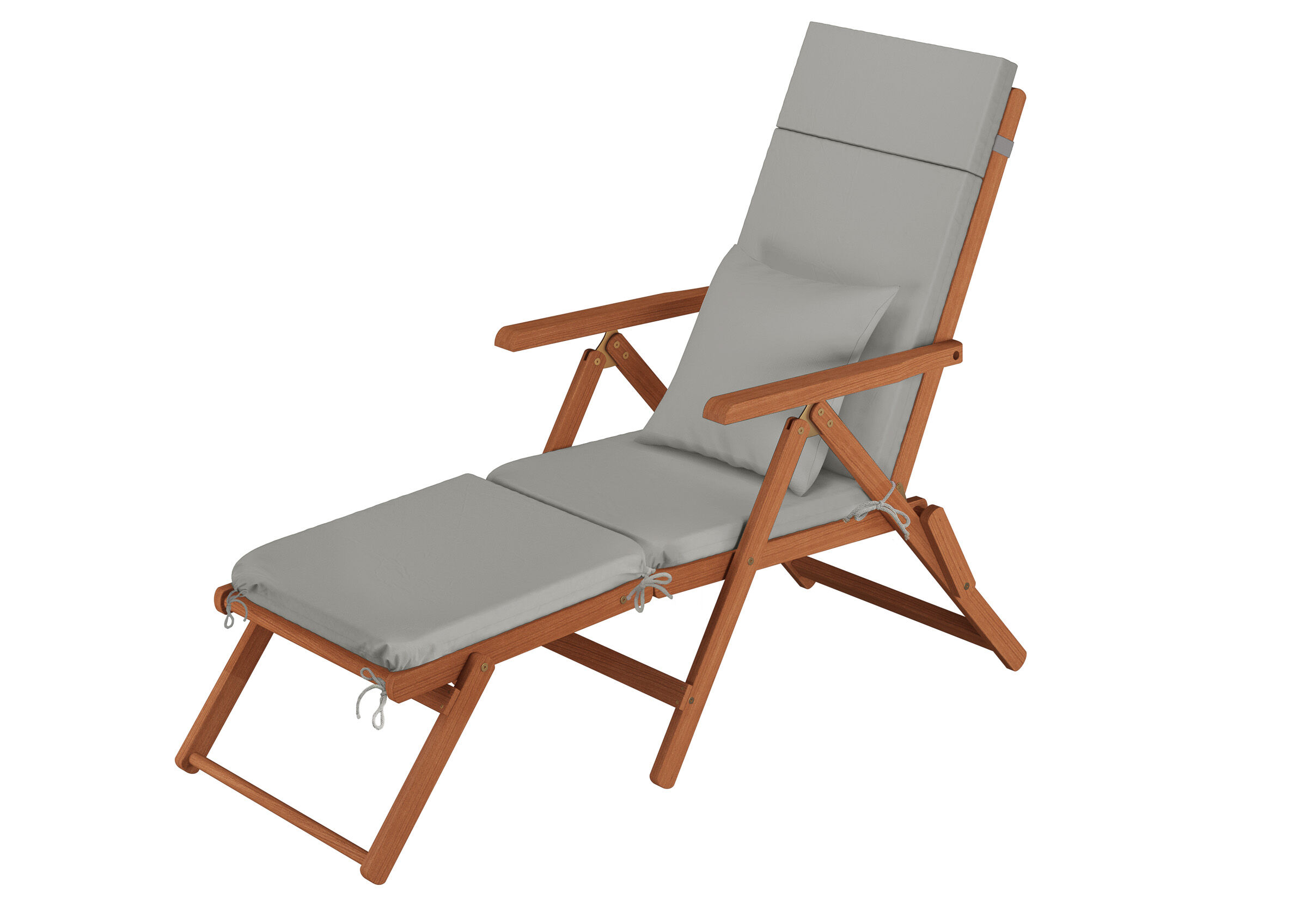 Holzstuhl, Grillstuhl, Lounge-Stuhl, Sonnenliege, Kissenbezug-Grau, Klassische Strandliege mit Polster und Kissen
