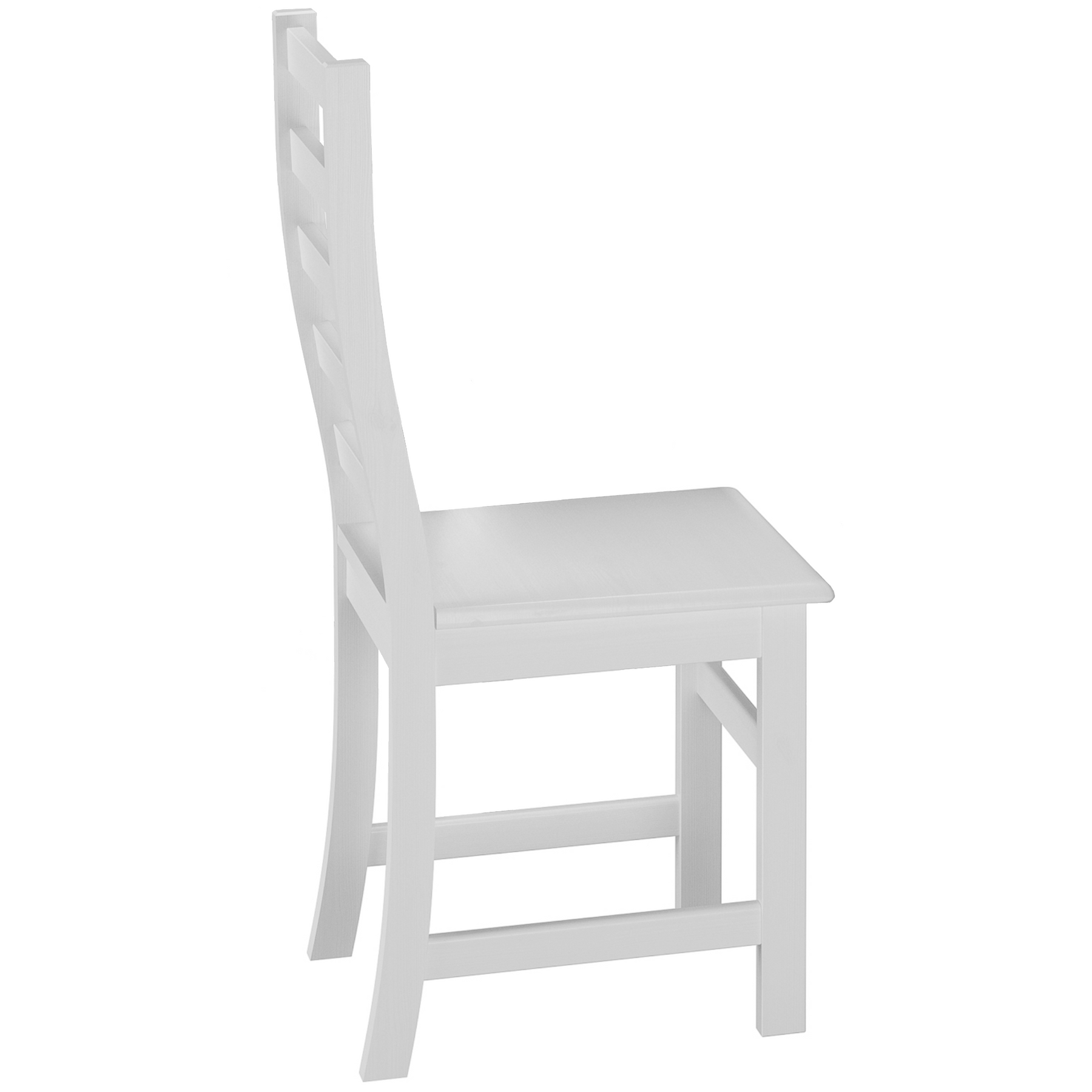 Stuhl, weiße Möbel, Holzstuhl, gerade Rückenlehne, Küche Esszimmerstuhl, Stabiler Holzstuhl aus massiver Kiefer, Modell 21, waschweiß lackiert, modernes Design - elegant geschwungene Lehne mit Querstreben