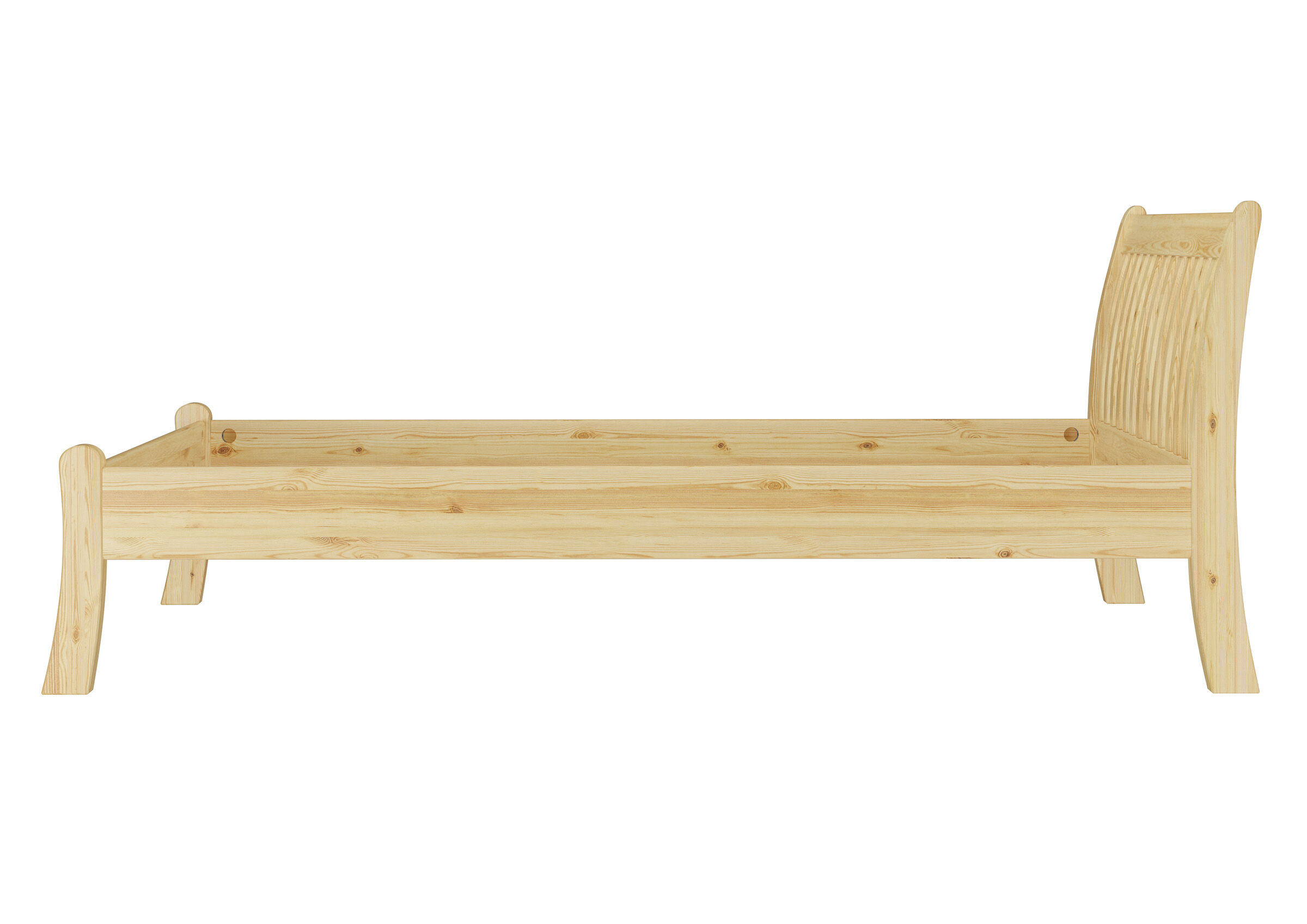 Holzbett, Einzelbett, Bettgestell, Naturholz, Holzmaserung, Seitenansicht Doppelbett Kiefer natur