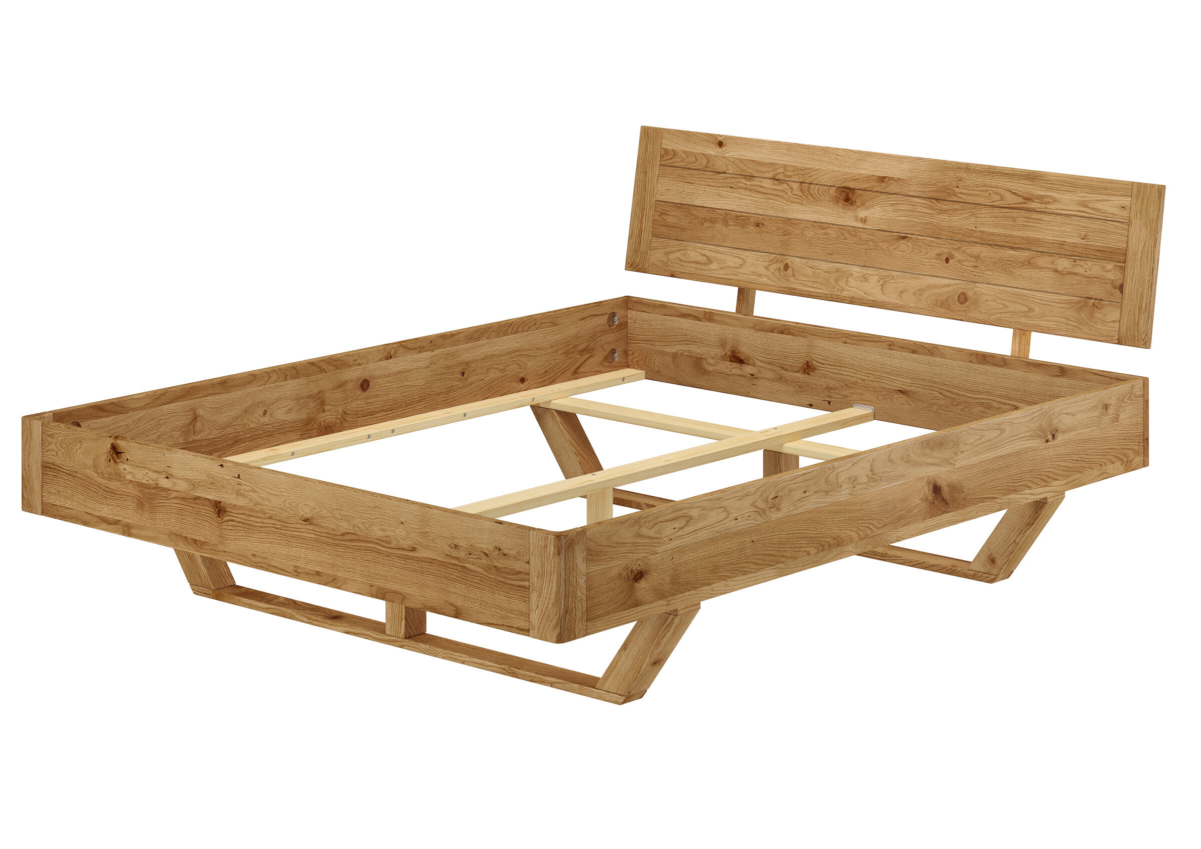 Holzbett, Holzbettrahmen, Betttafel, Massivholz, Schubladenloses Bett, Schwebe-Bettahmen 160x200 Eiche