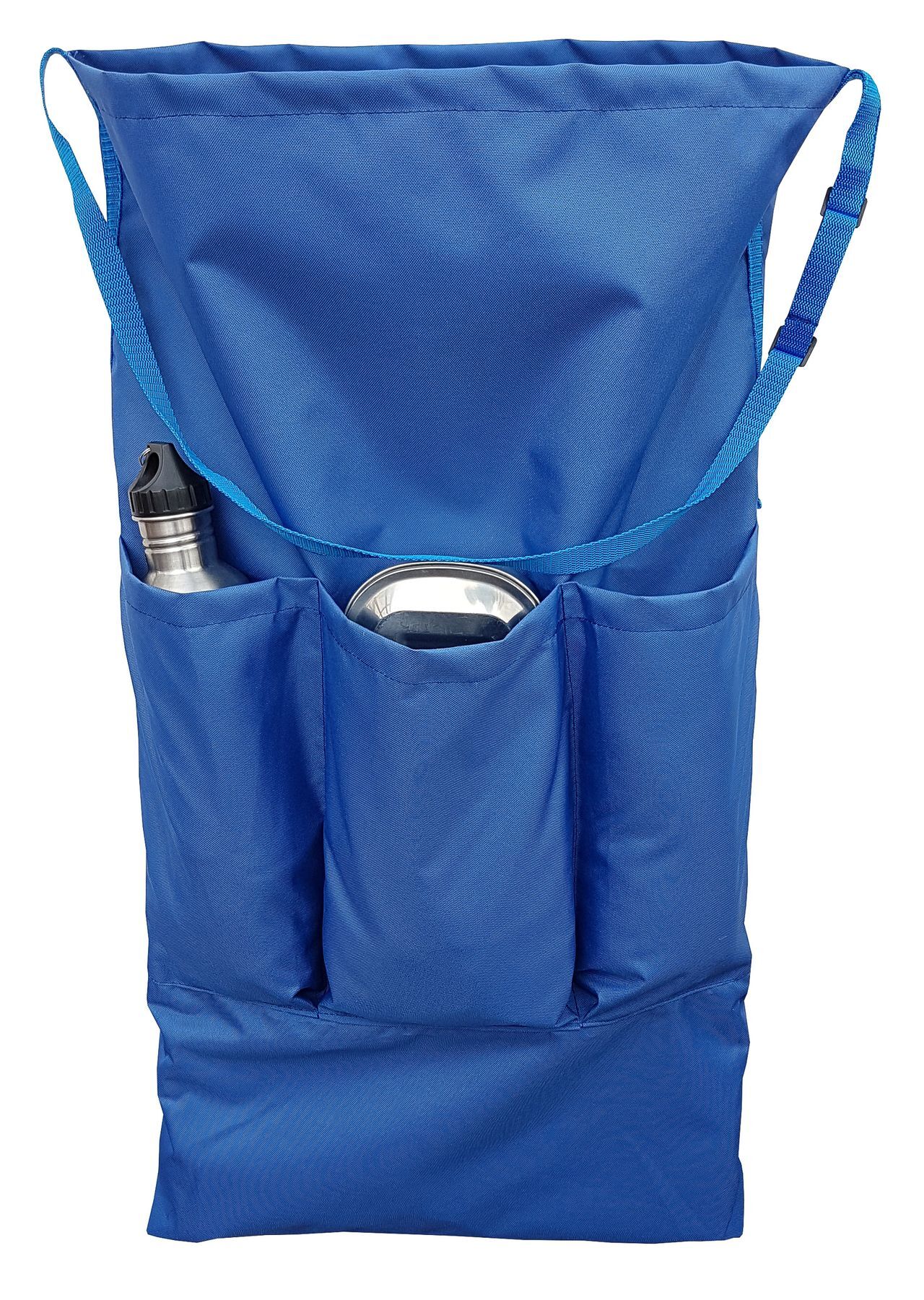 Zusätzliche Stautaschen an der blauen Tasche Baue Tasche mit Seitentaschen