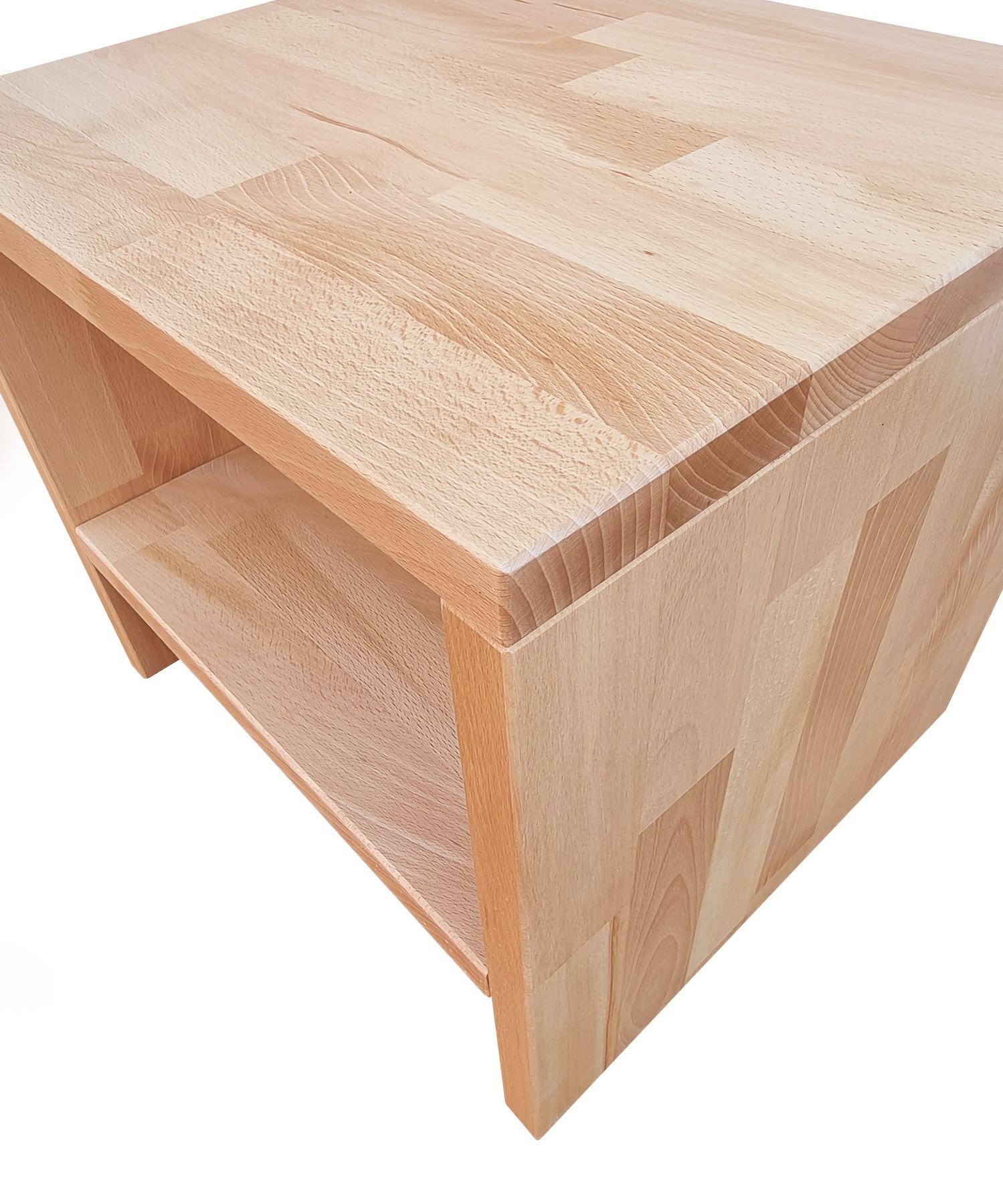 Holztisch, Couchtisch, Massivholz, Holzoberfläche, Eckansicht, Holztisch-Bettablage-Buchenholz