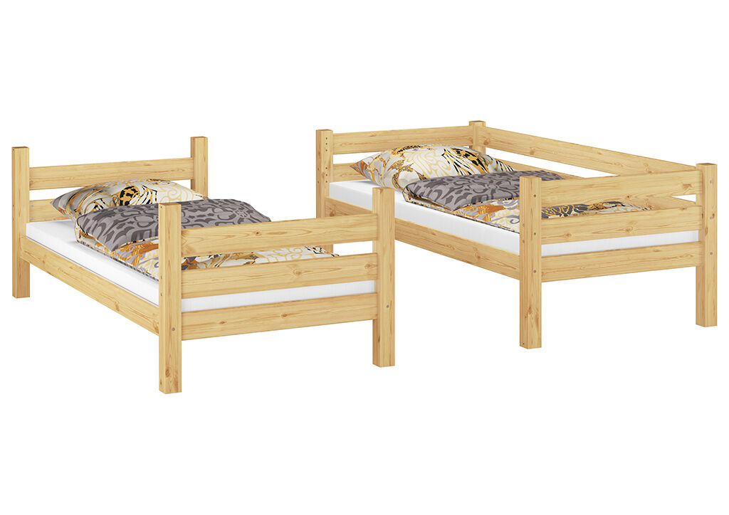 Kojenbett, Holzrahmen, Naturholz, Eck-Set, Matratze, Einzelbett Kiefer natur